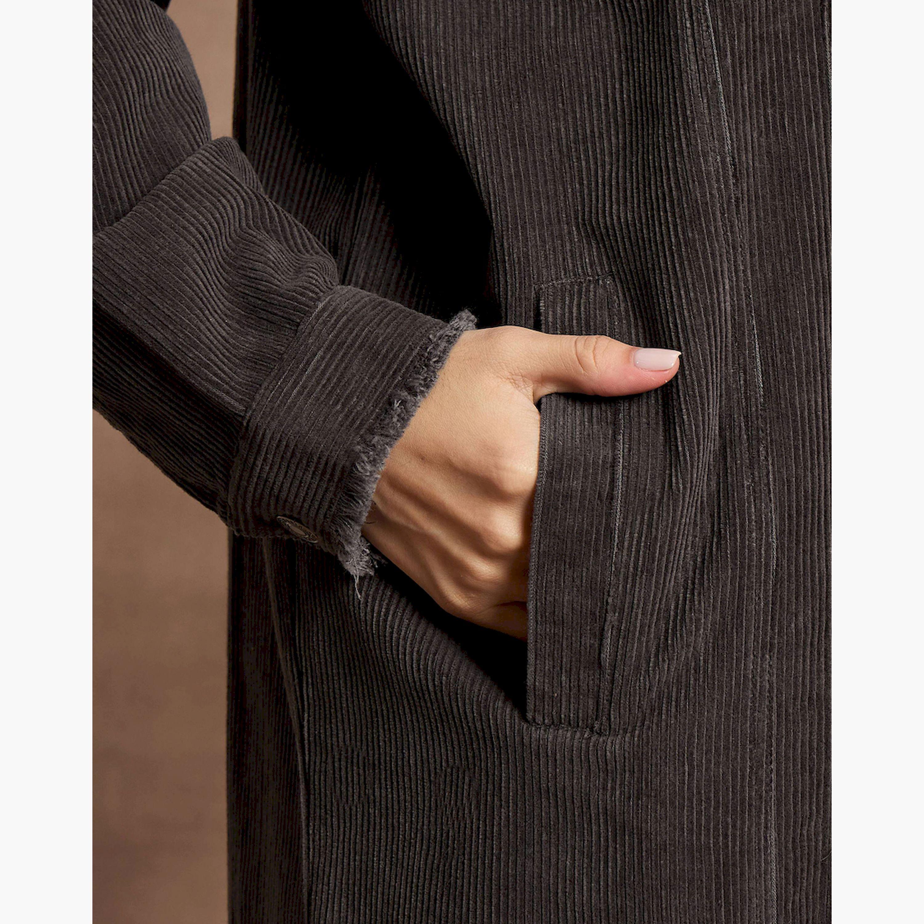 Sassafras X Styli Dark Grey Corduroy Oversize Shacket-women-winterwear-coatsandjackets-jackets-image-5