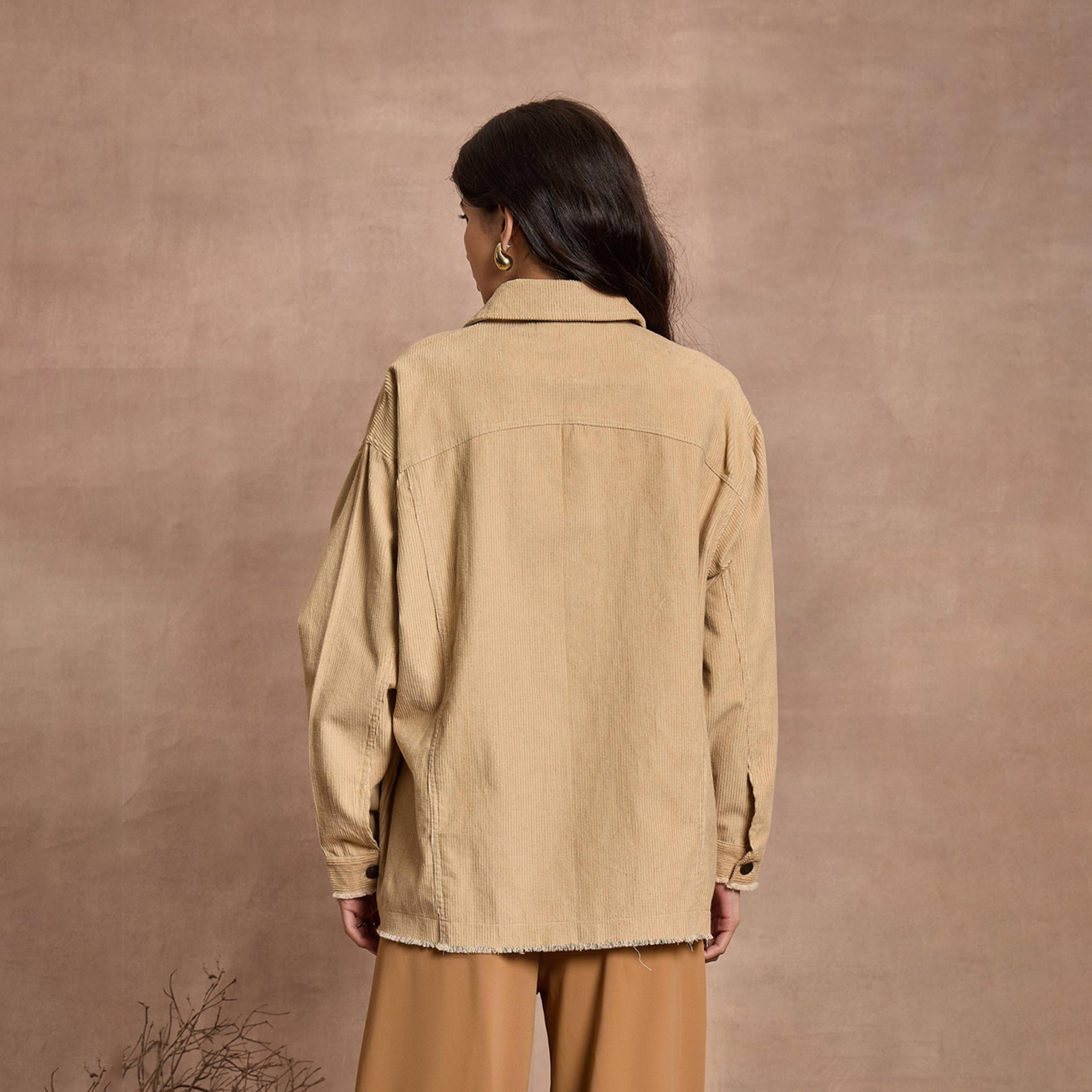 Sassafras X Styli Textured Corduroy Oversized Shacket with Pockets-women-winterwear-coatsandjackets-jackets-image-6