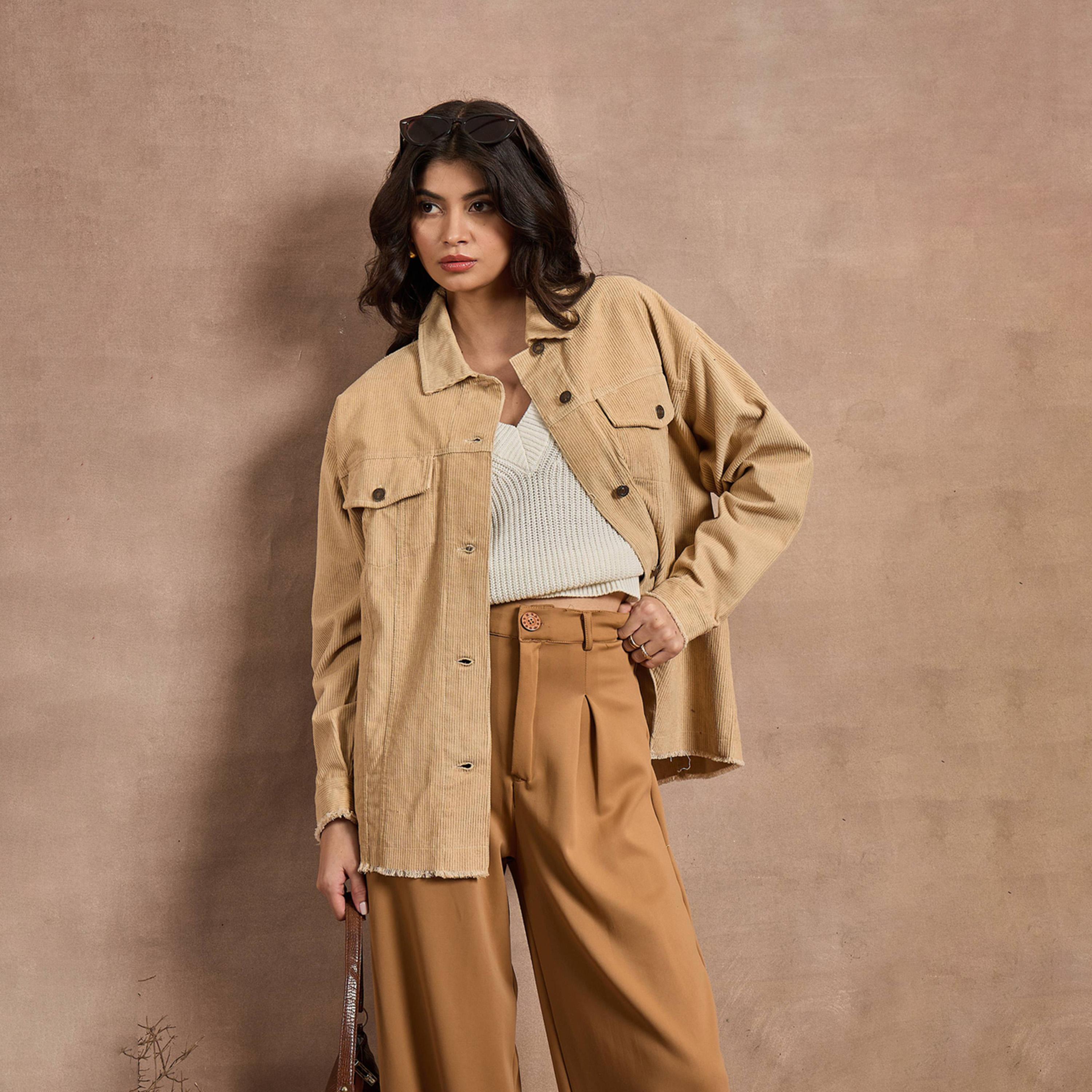 Sassafras X Styli Textured Corduroy Oversized Shacket with Pockets-women-winterwear-coatsandjackets-jackets-image-7