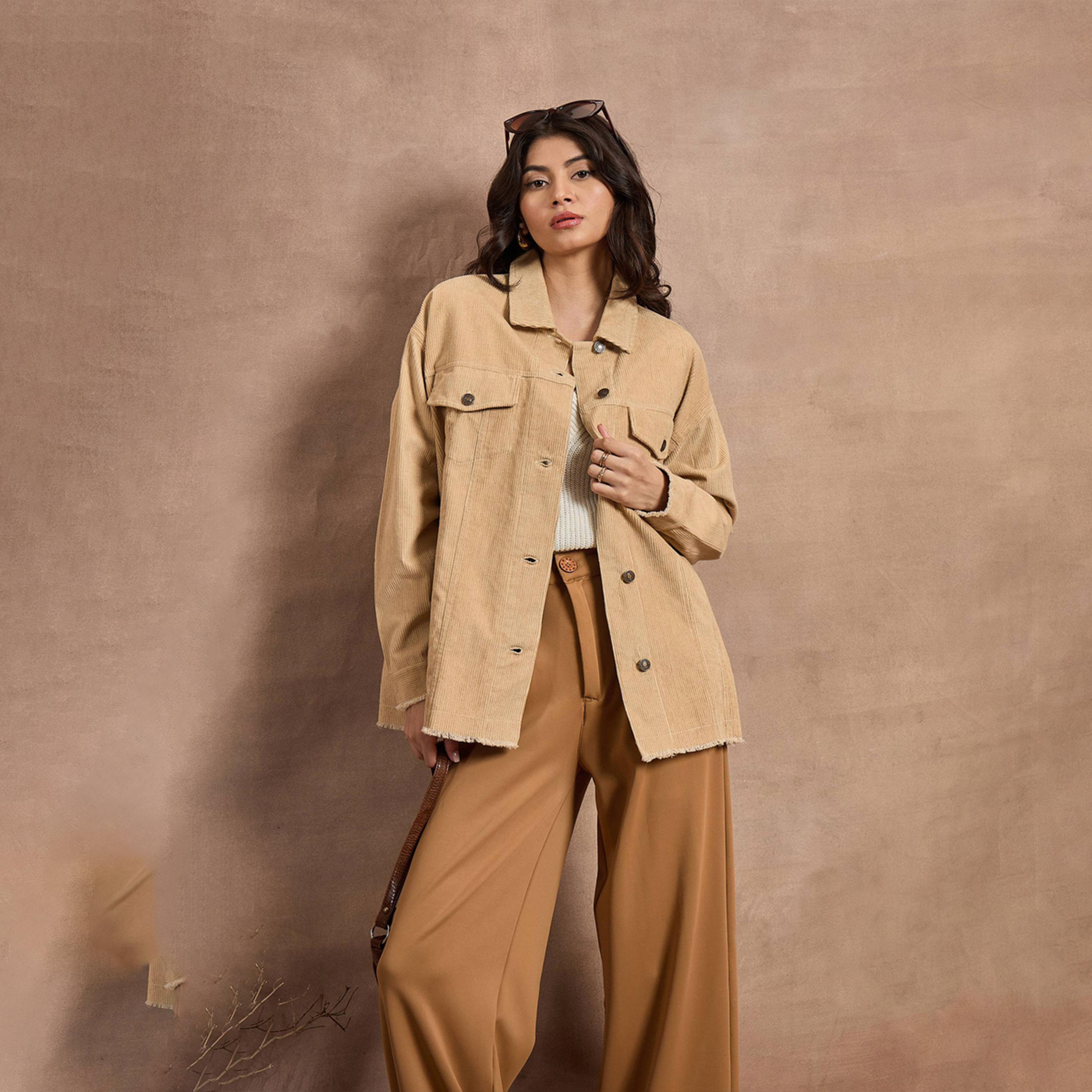 Sassafras X Styli Textured Corduroy Oversized Shacket with Pockets-women-winterwear-coatsandjackets-jackets-image-9