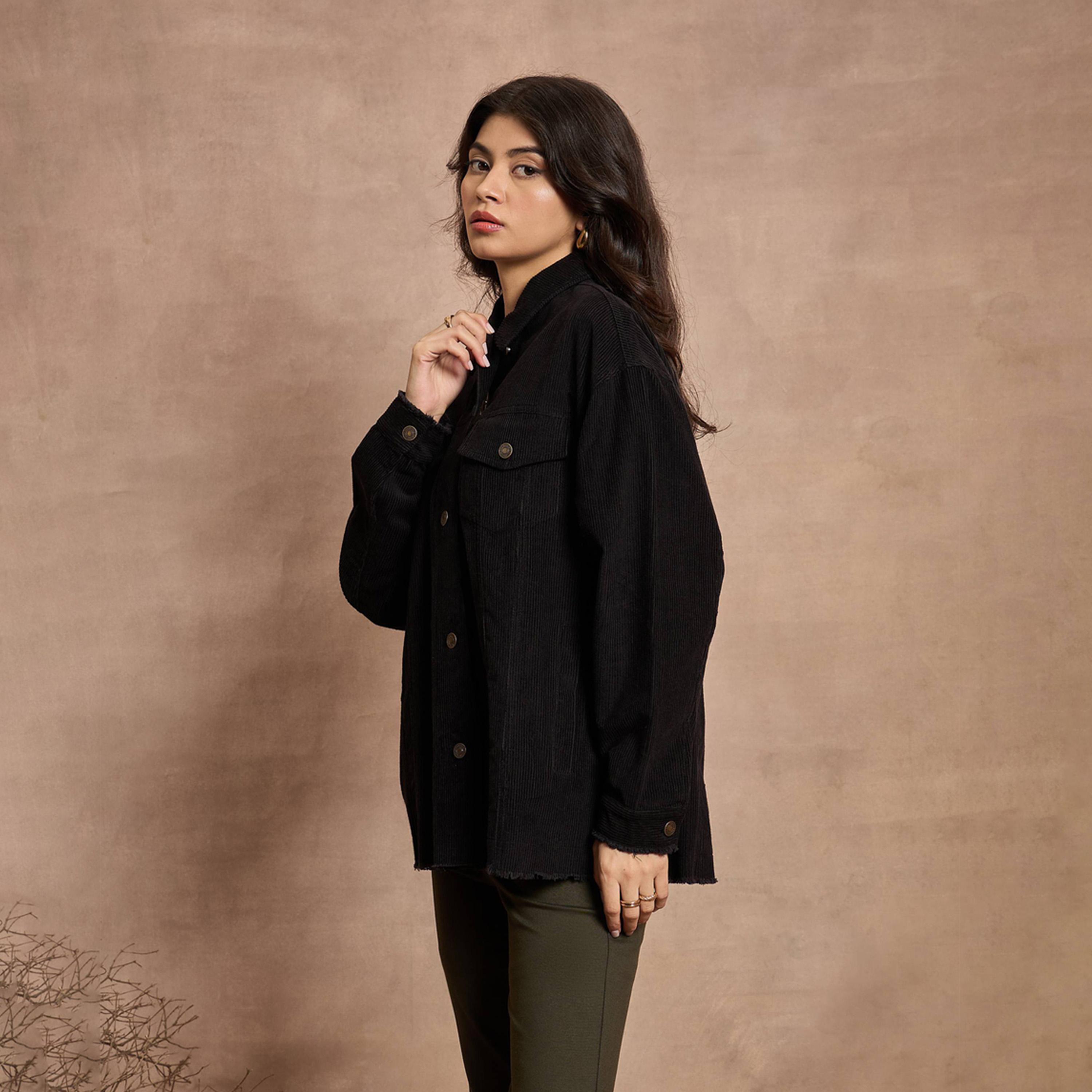 Sassafras X Styli Textured Corduroy Oversized Shacket with Pockets-women-winterwear-coatsandjackets-jackets-image-3