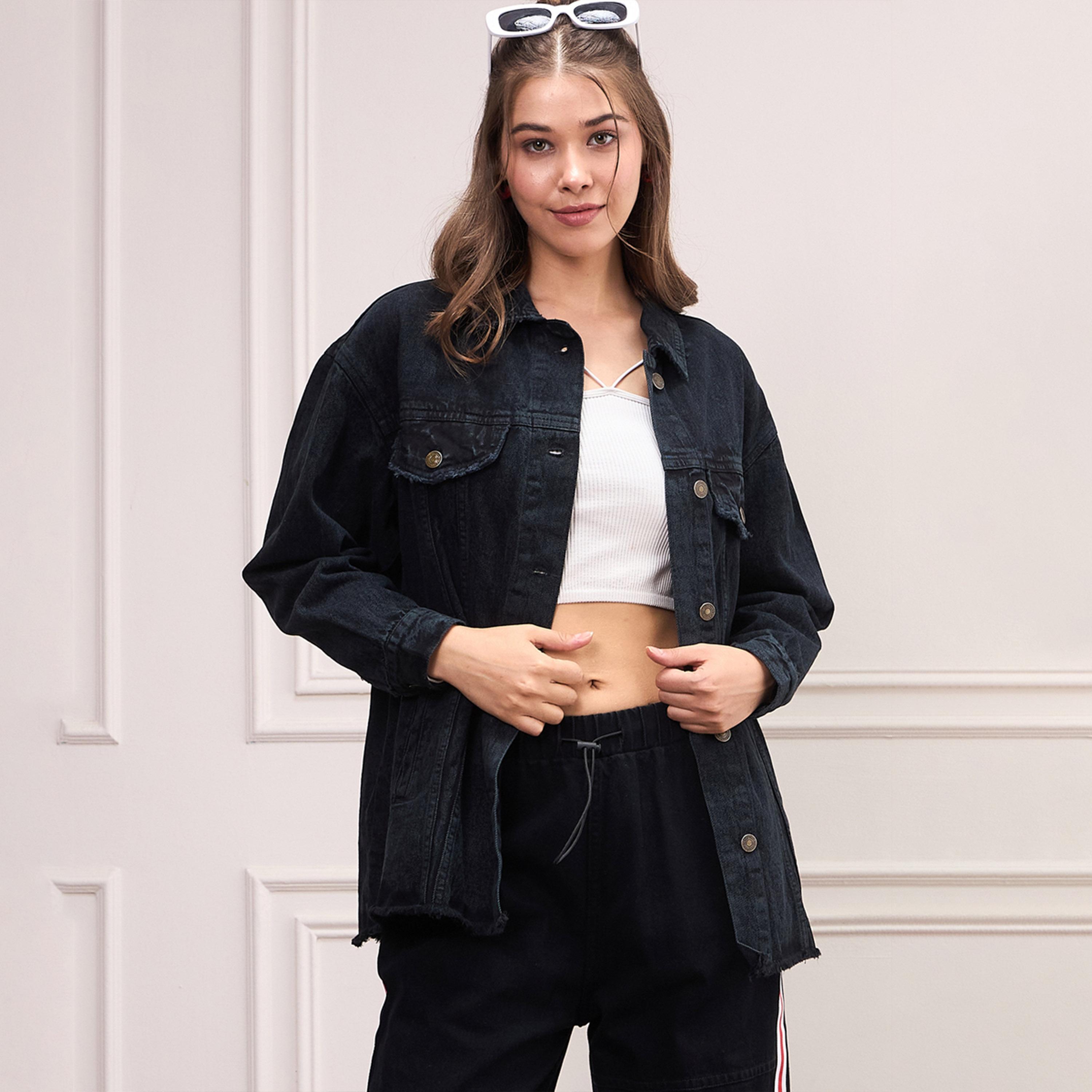 Sassafras X Styli Black Washed Denim Shacket-women-winterwear-coatsandjackets-jackets-image-1