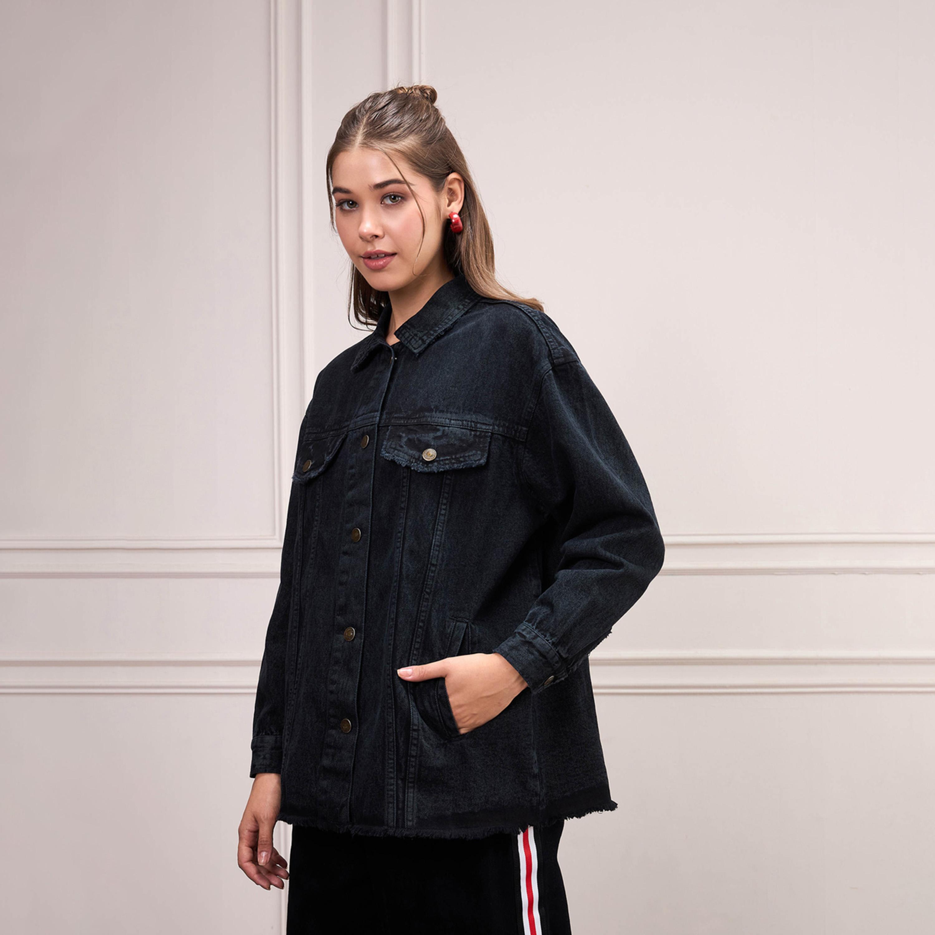 Sassafras X Styli Black Washed Denim Shacket-women-winterwear-coatsandjackets-jackets-image-3