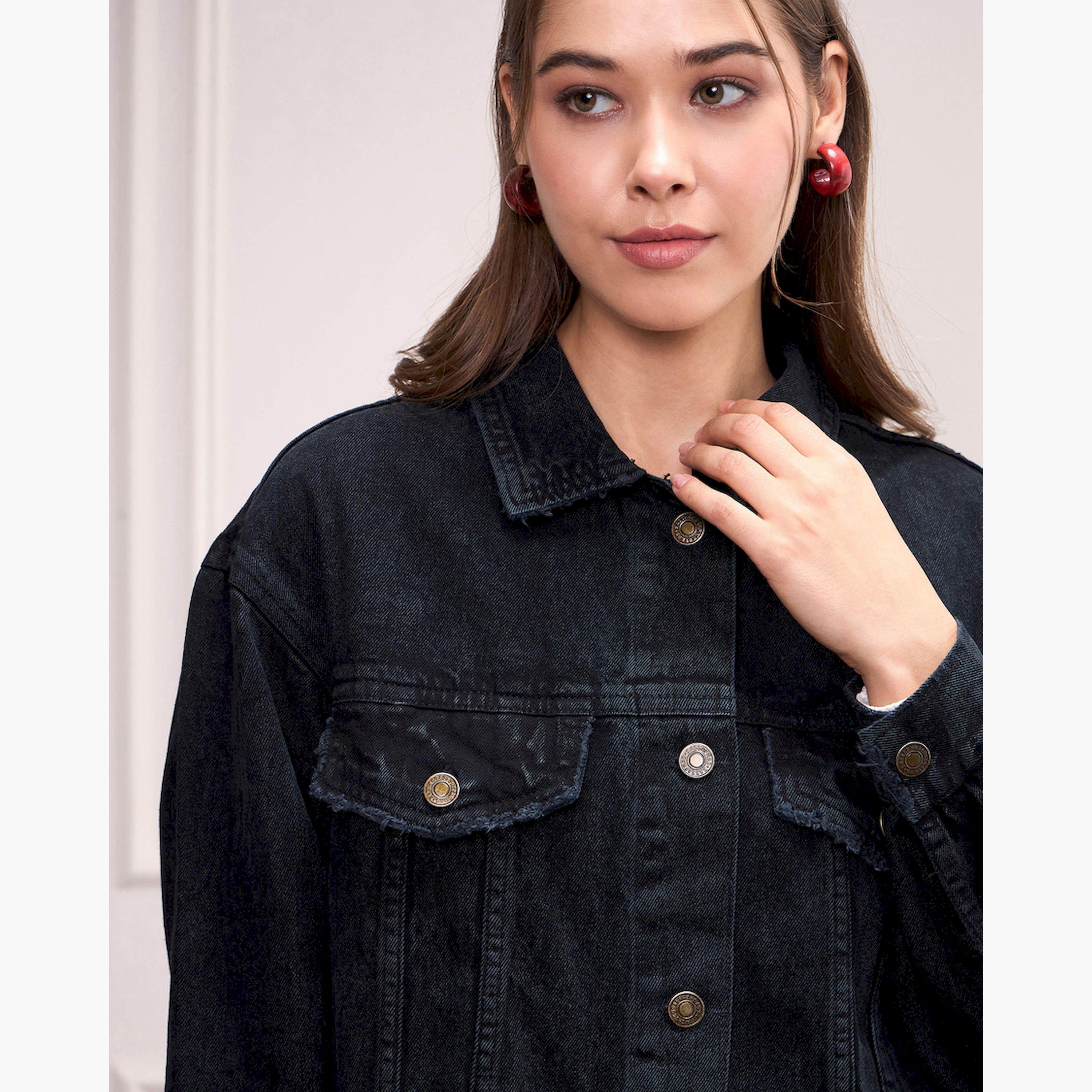 Sassafras X Styli Black Washed Denim Shacket-women-winterwear-coatsandjackets-jackets-image-4