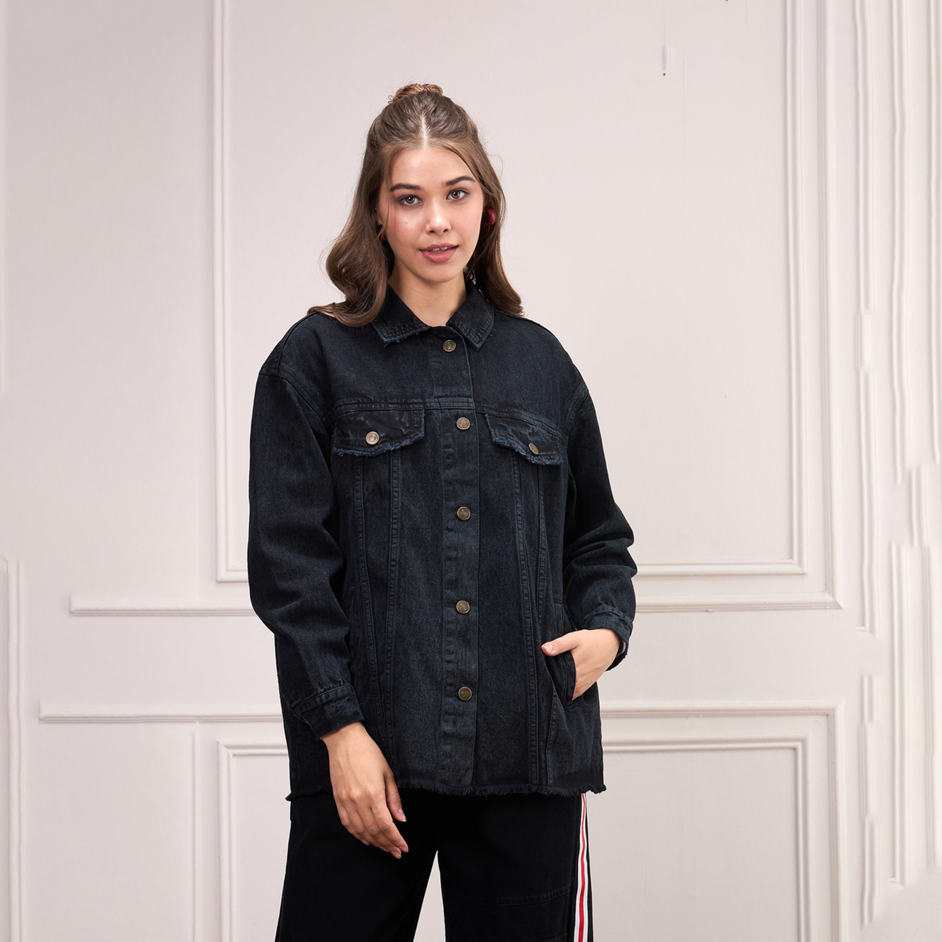 Sassafras X Styli Black Washed Denim Shacket-women-winterwear-coatsandjackets-jackets-image-6