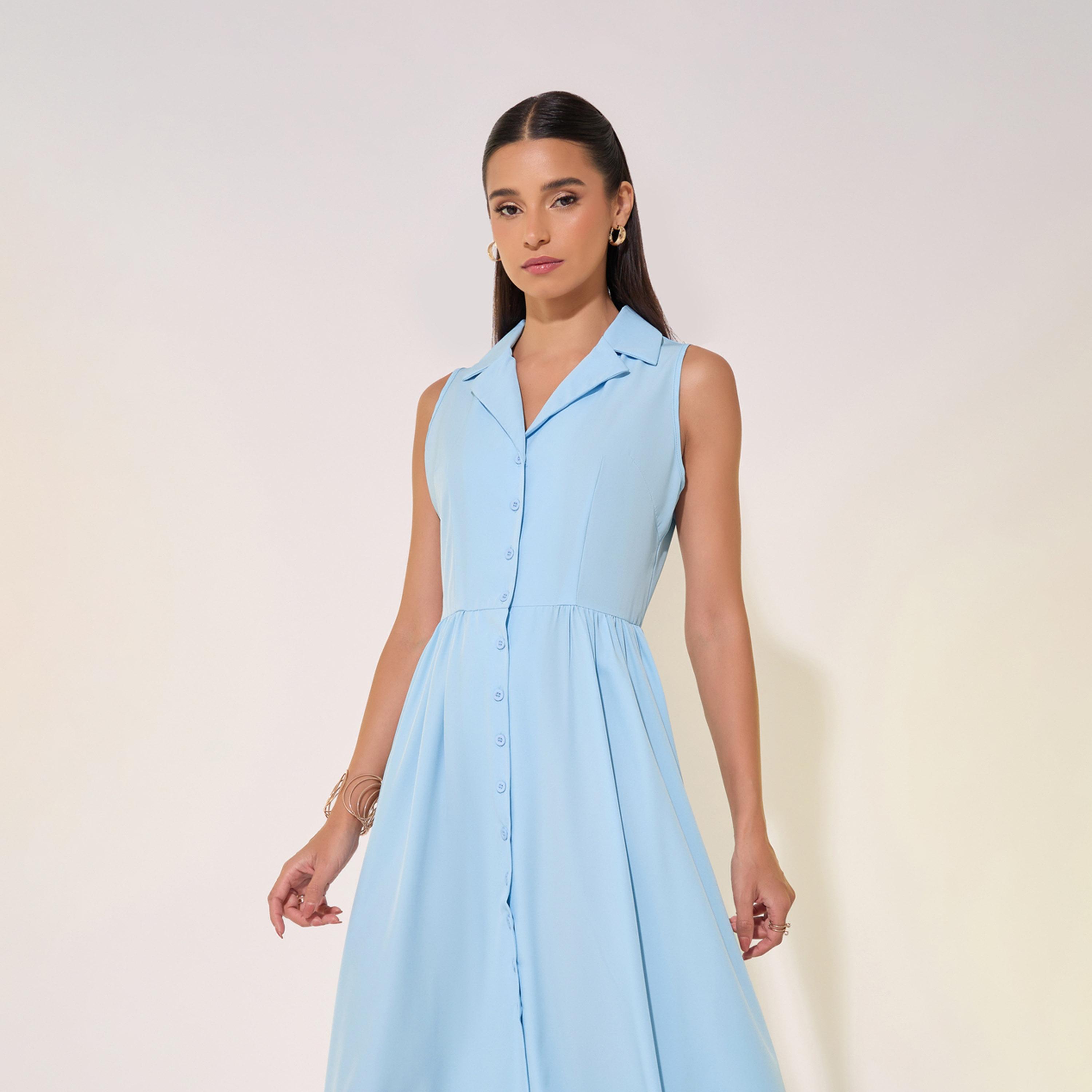 فستان ميدي سادة بلا أكمام مع أزرار-women-clothing-dresses-image-3