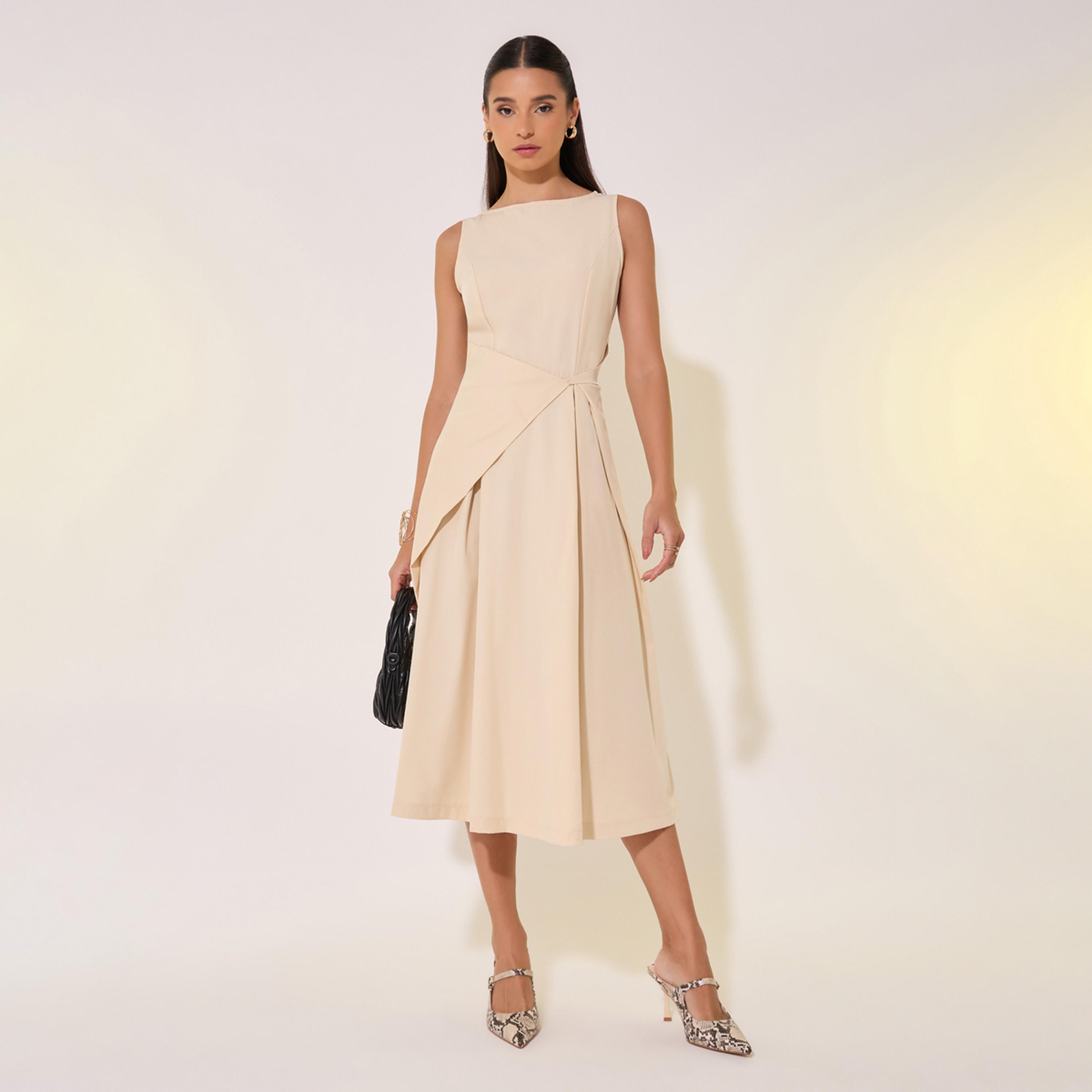 Take Two Solid Boat Neck Sleeveless Wrap Midi Dress-women-clothing-dresses-image-1