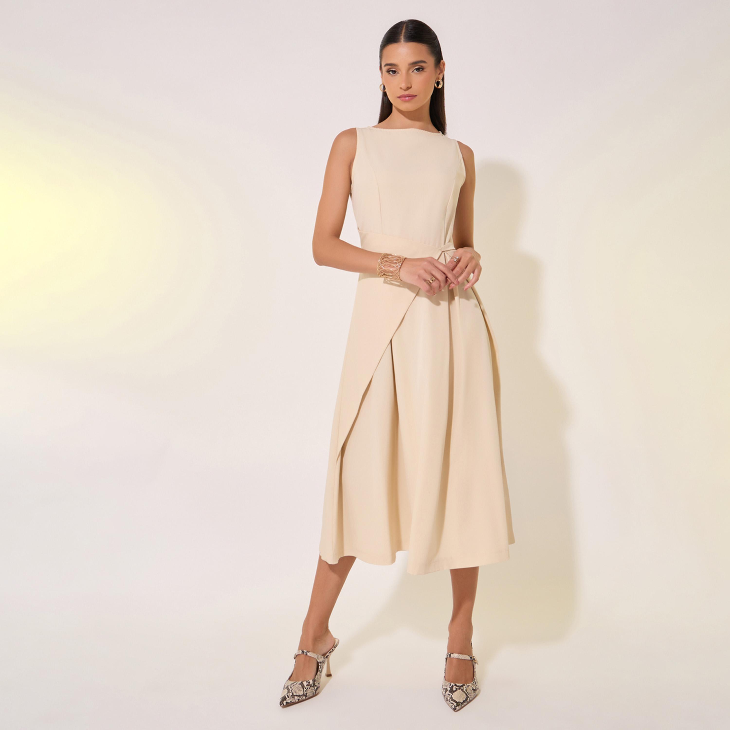 Take Two Solid Boat Neck Sleeveless Wrap Midi Dress-women-clothing-dresses-image-2