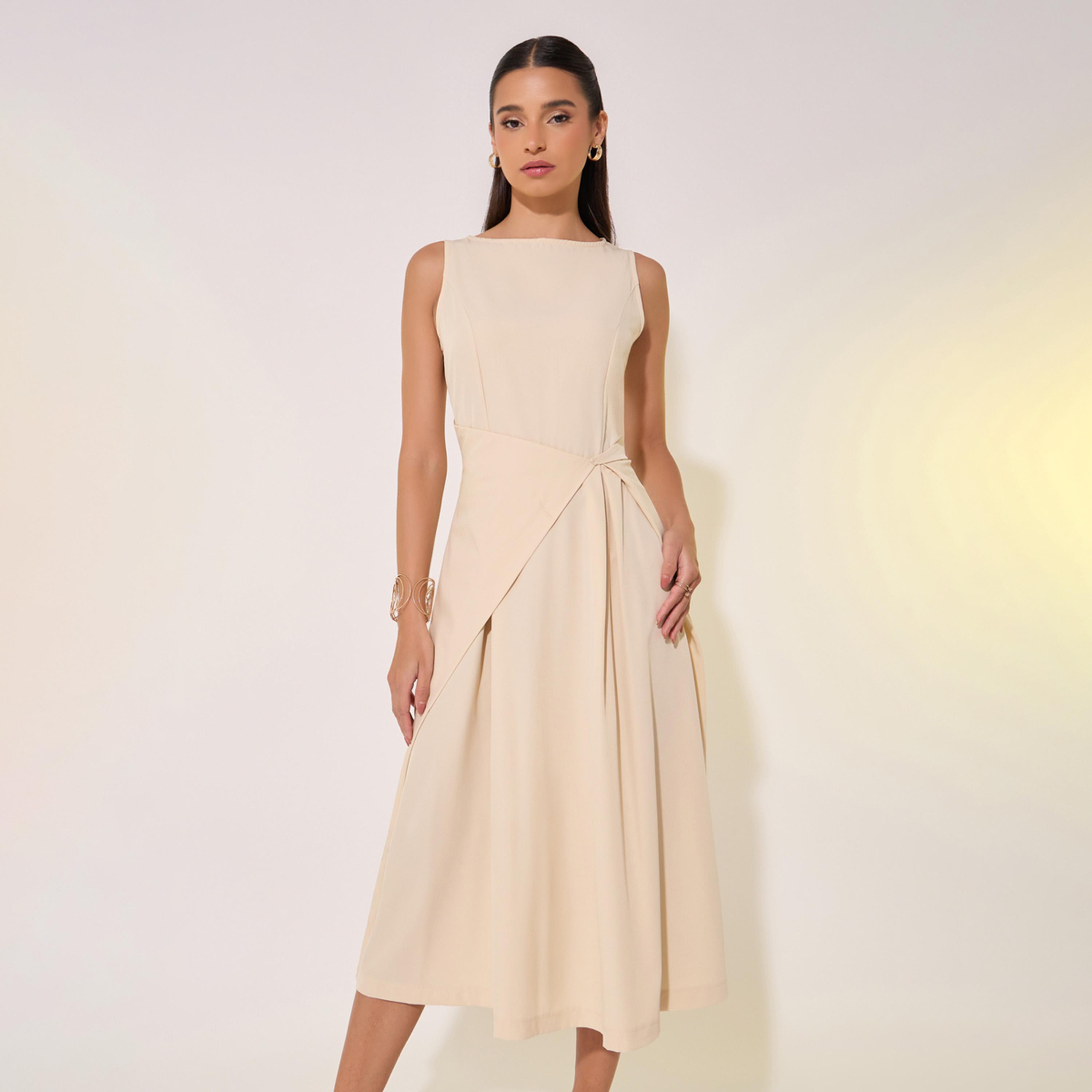 Take Two Solid Boat Neck Sleeveless Wrap Midi Dress-women-clothing-dresses-image-3
