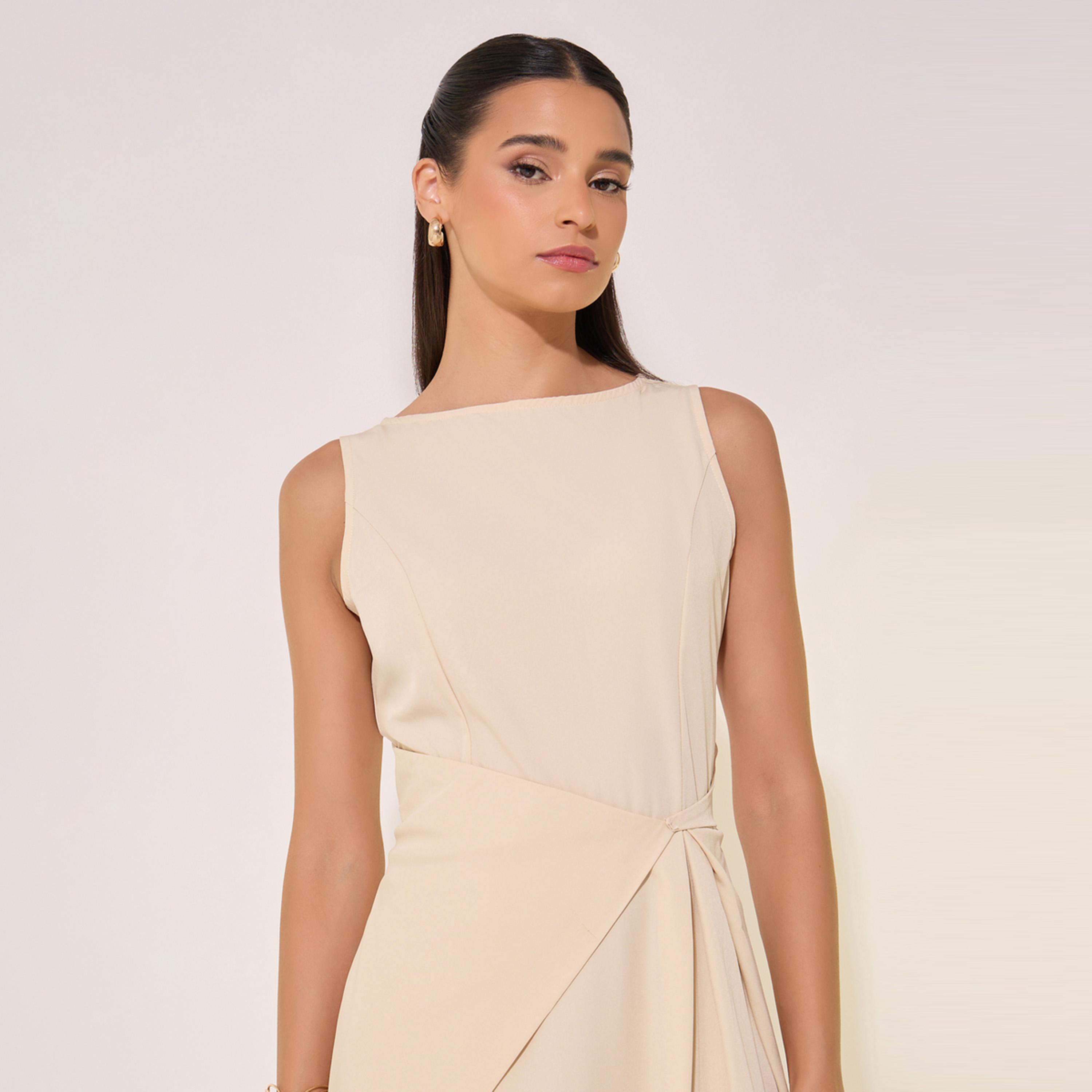 Take Two Solid Boat Neck Sleeveless Wrap Midi Dress-women-clothing-dresses-image-4