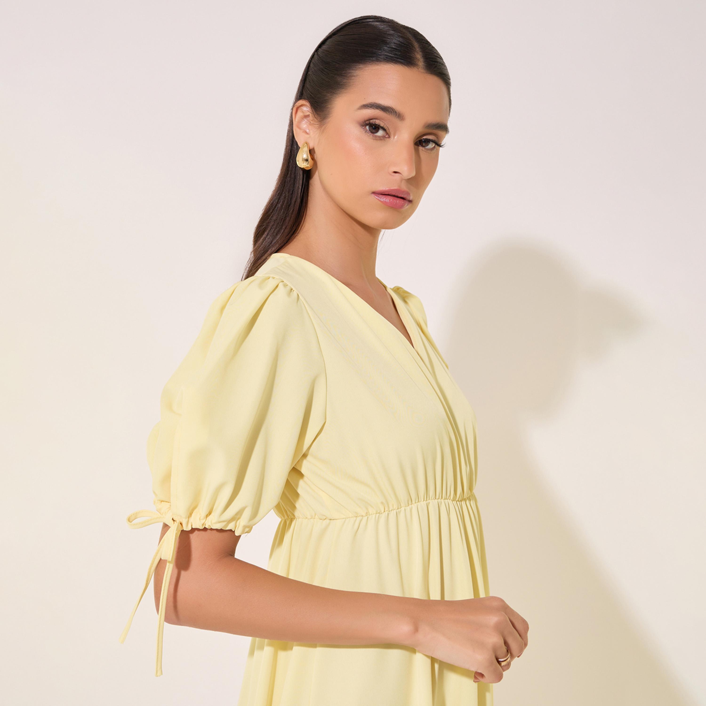 Take Two Solid V-Neck Puff Sleeve Midi Dress-women-clothing-dresses-image-4