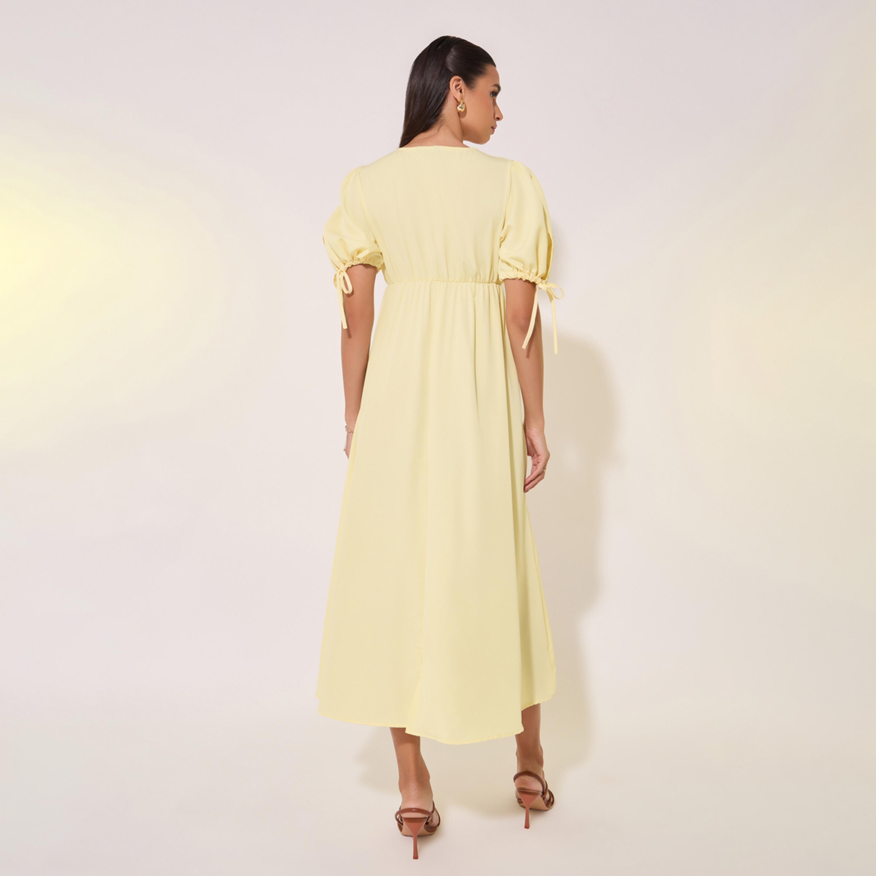 Take Two Solid V-Neck Puff Sleeve Midi Dress-women-clothing-dresses-image-6