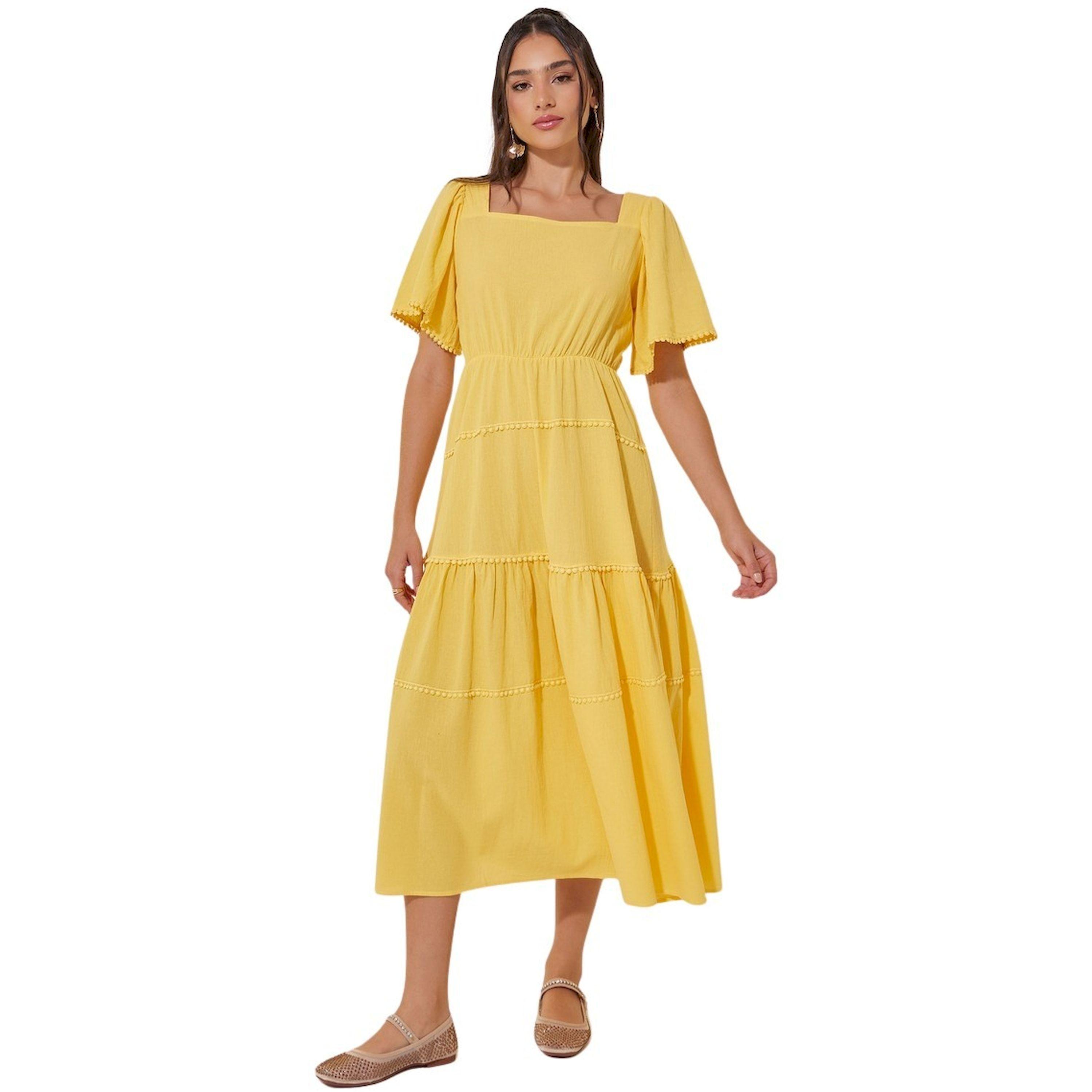 فستان ميدي سادة بياقة مربعة-women-clothing-dresses-image-2
