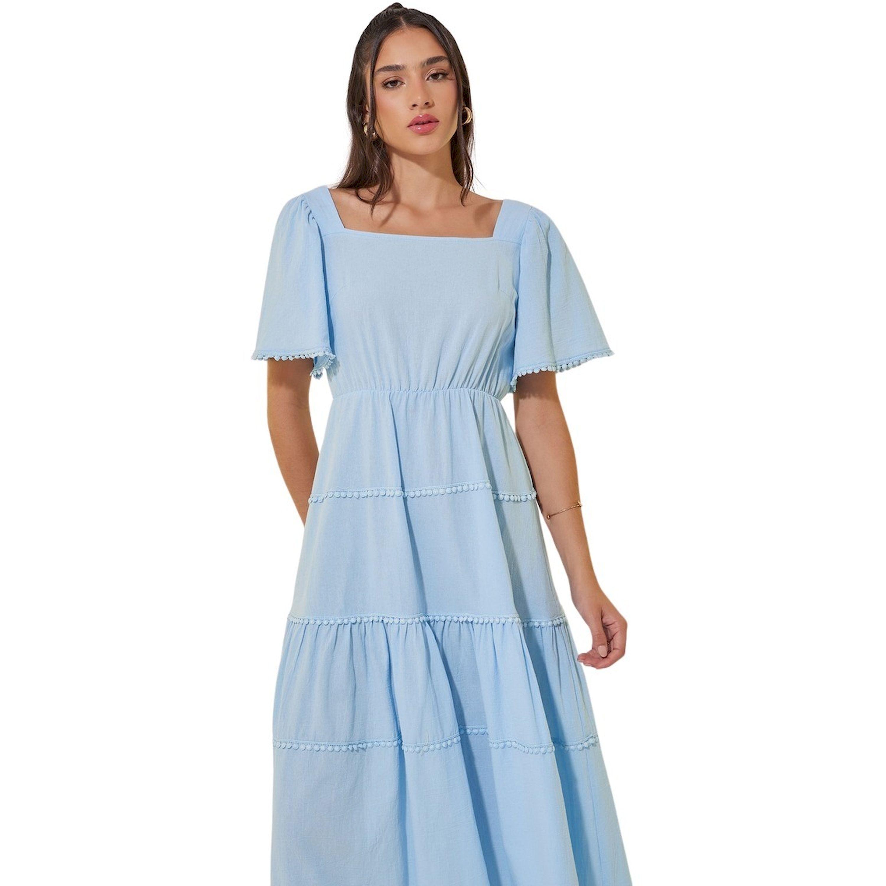ستايلي -  فستان متوسط الطول بياقة مربعة وطبقات-women-clothing-dresses-image-3
