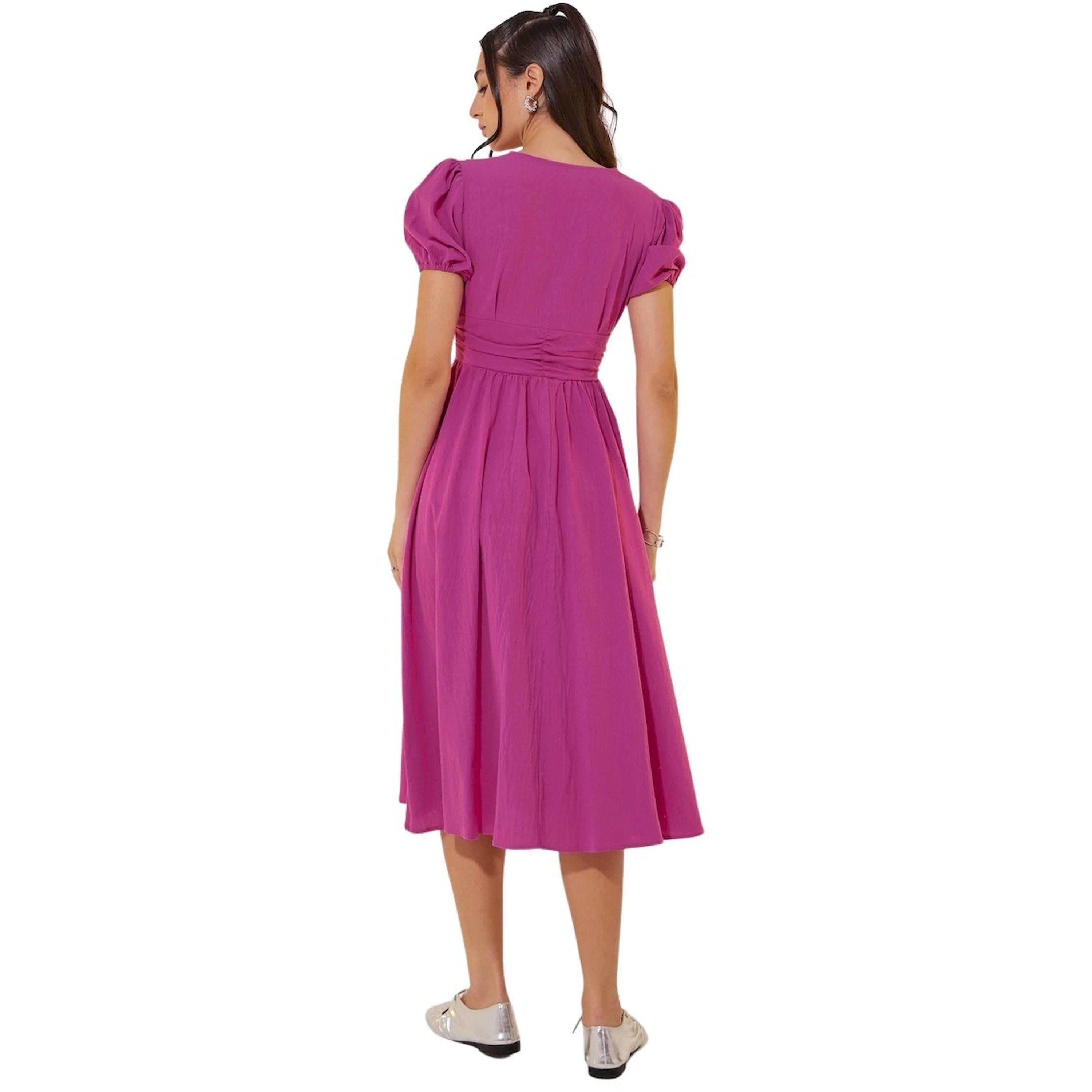 ستايلي -  فستان متوسط الطول بأكمام منتفخة وفتحة رقبة V-women-clothing-dresses-image-5