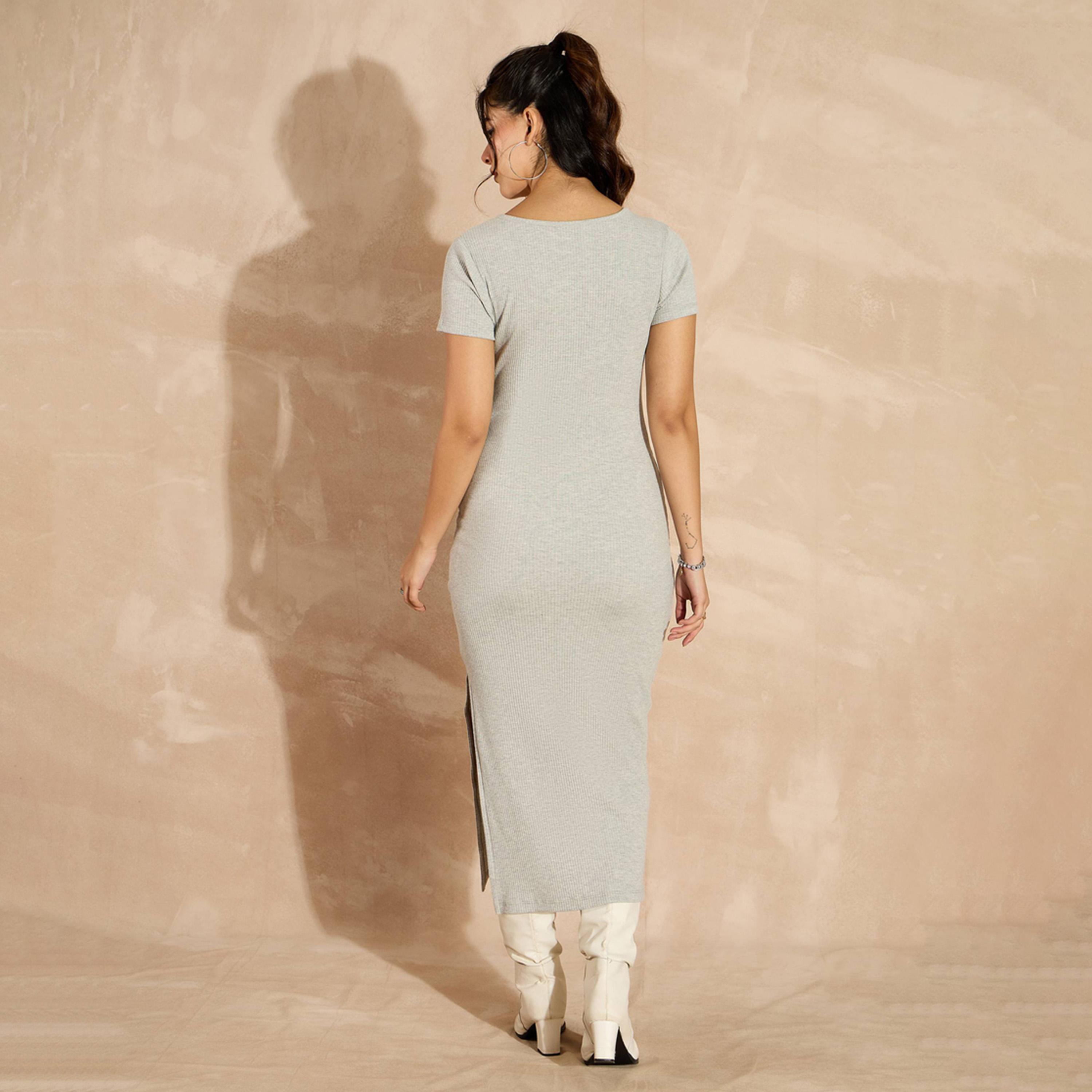 Sassafras X Styli Solid Melange Rib Notch Neck Bodycon Midi Dress-women-clothing-dresses-image-3