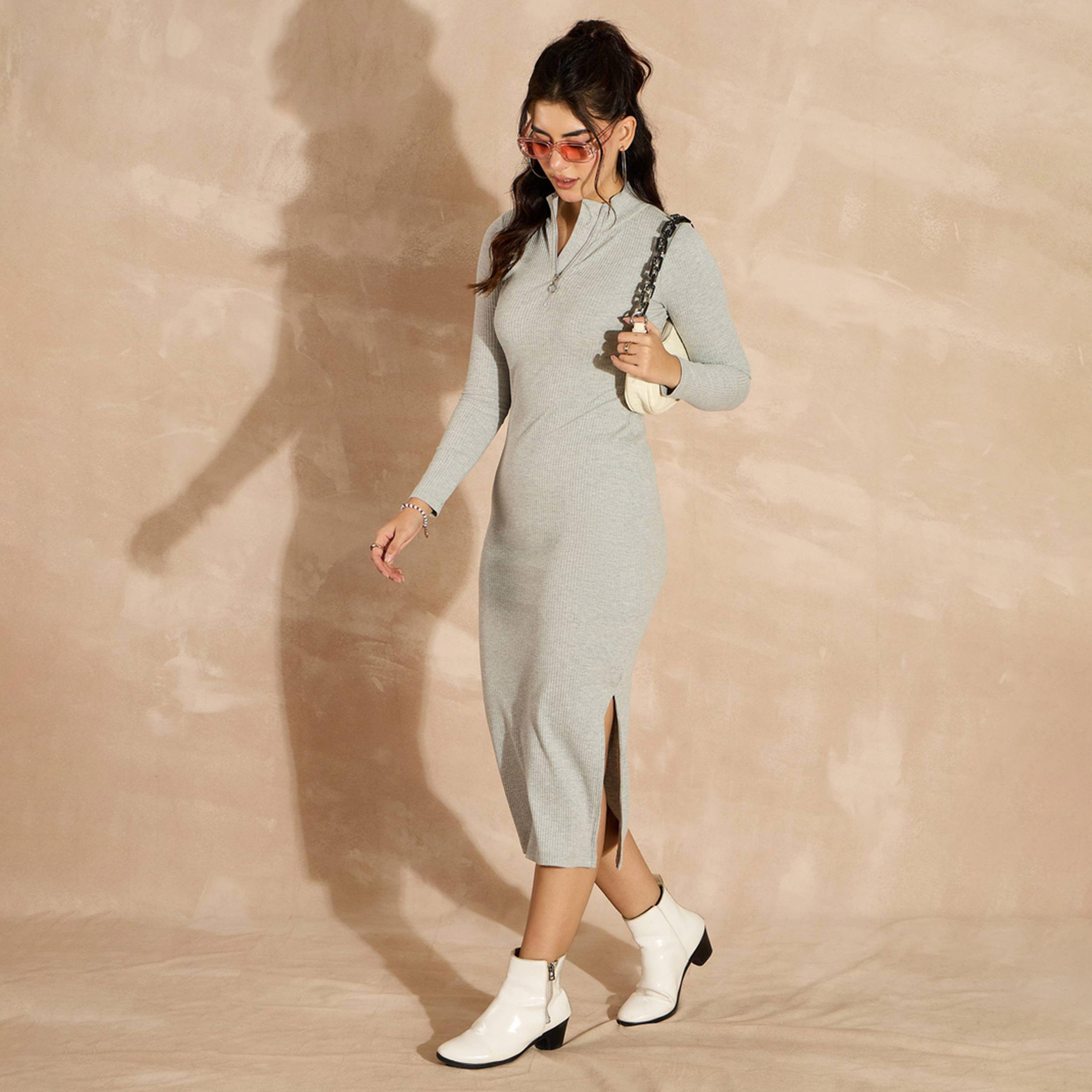 ساسافراس × ستايلي - فستان مضلع متوسط الطول برقبة عالية وسحاب أمامي-women-clothing-dresses-image-5
