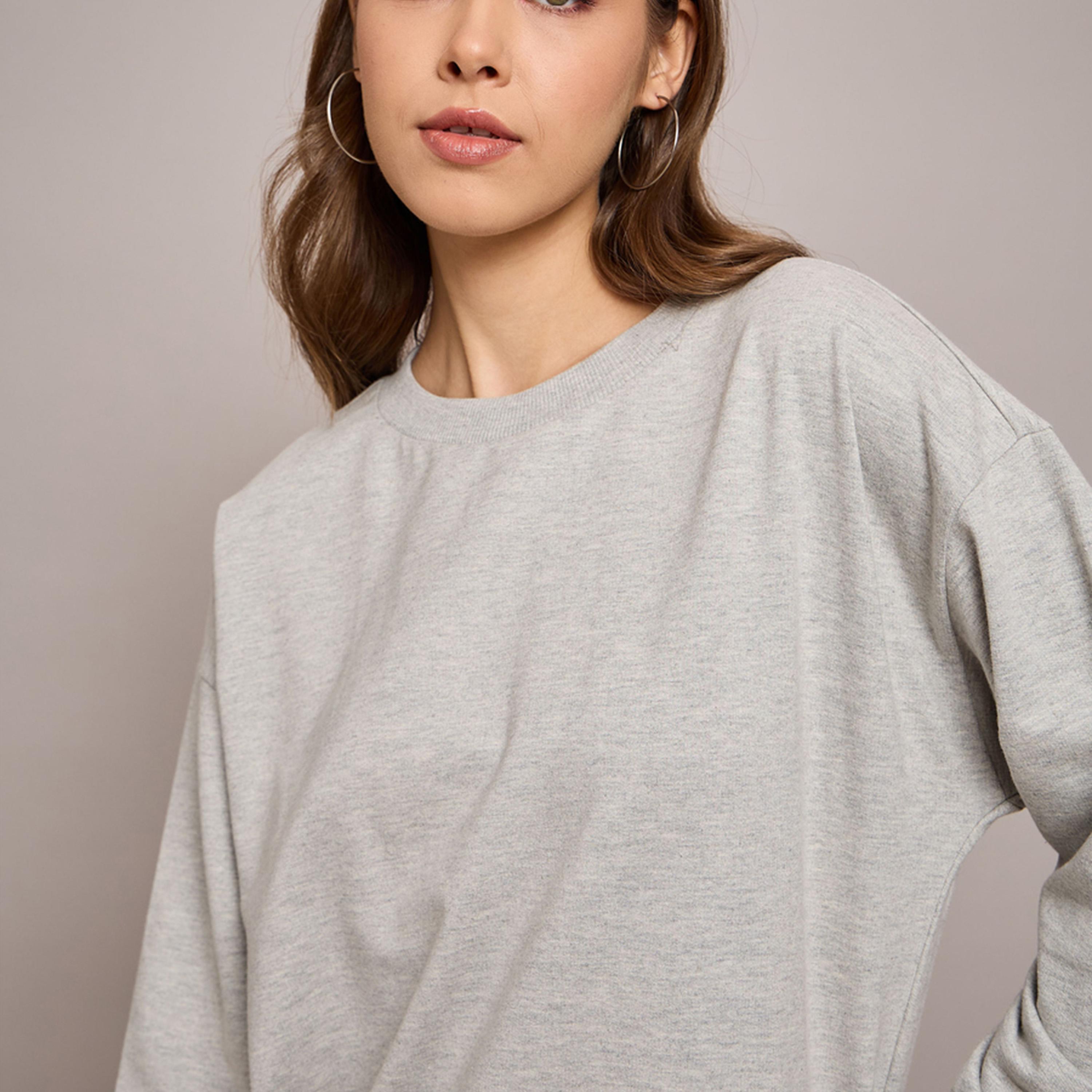 ساسافراس × ستايلي - فستان سويتر متوسط الطول من قماش تيري - رمادي موشح-women-clothing-dresses-image-4