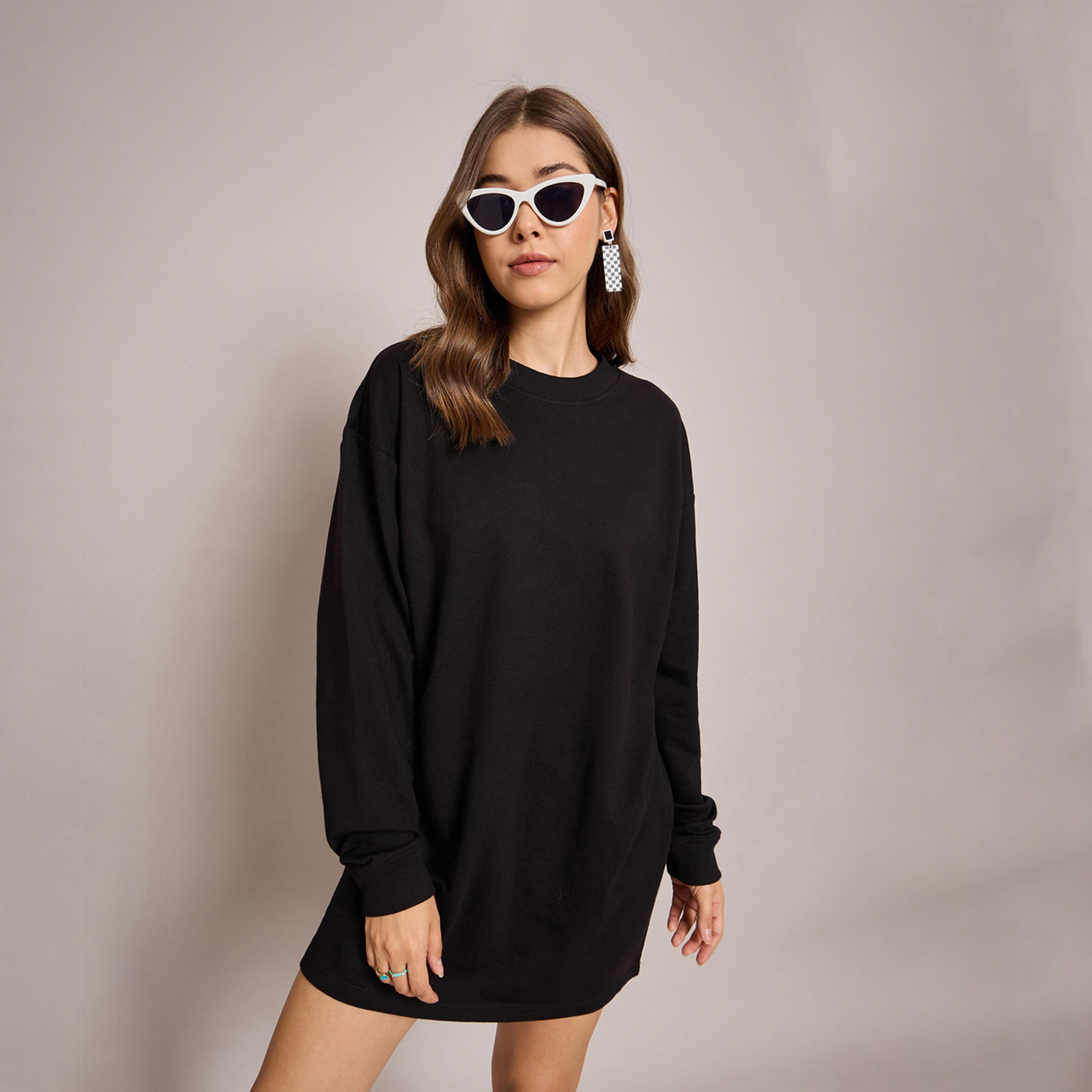 Sassafras X Styli Black Terry Oversized Short Sweat Dress-women-clothing-dresses-image-1