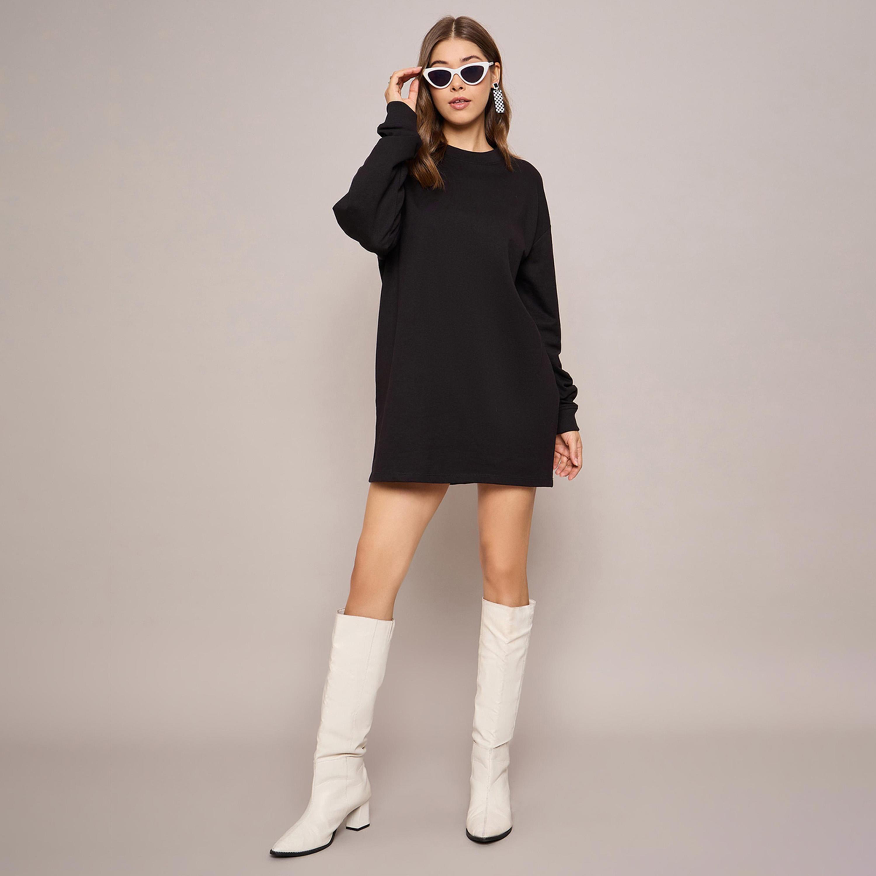 Sassafras X Styli Black Terry Oversized Short Sweat Dress-women-clothing-dresses-image-2