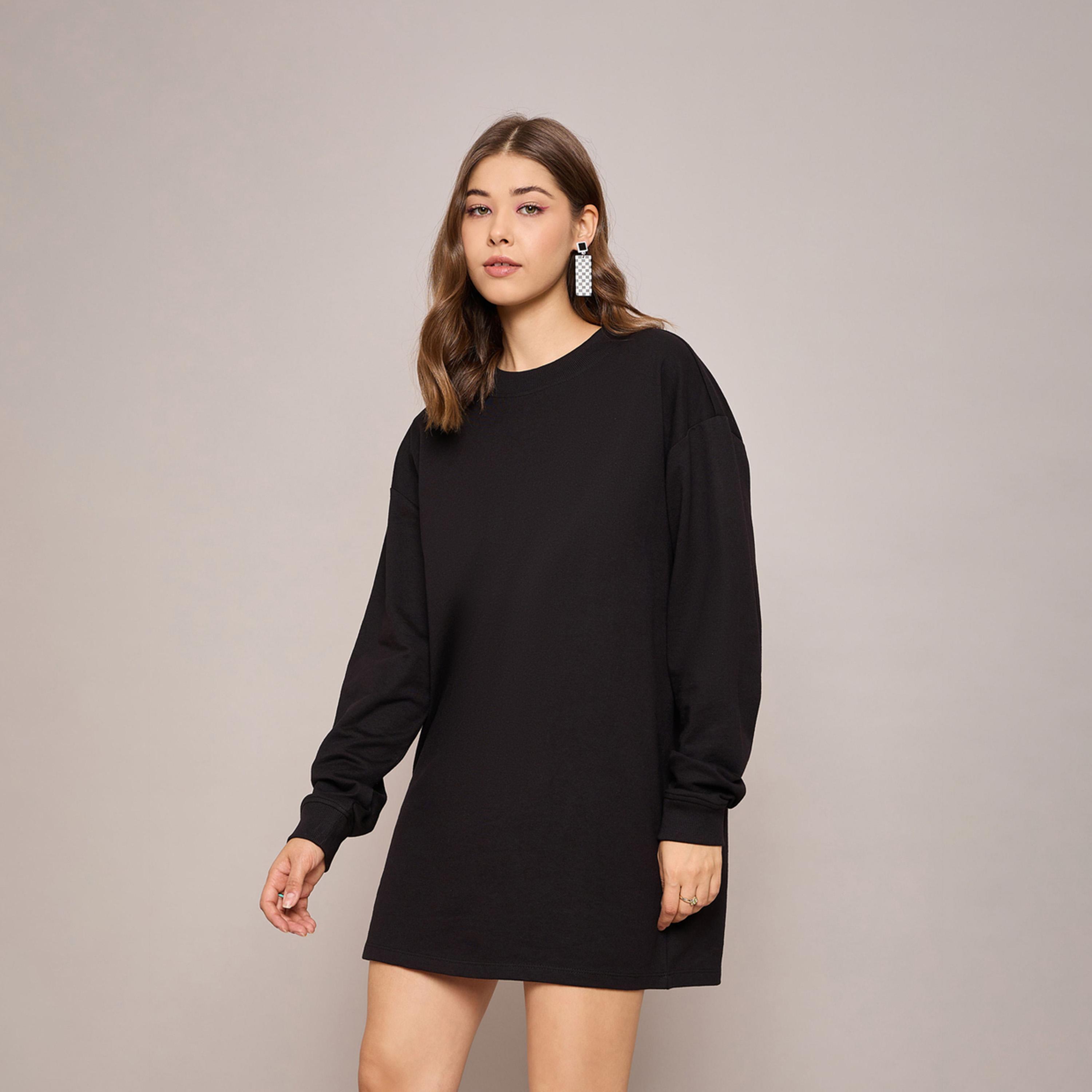 Sassafras X Styli Black Terry Oversized Short Sweat Dress-women-clothing-dresses-image-3