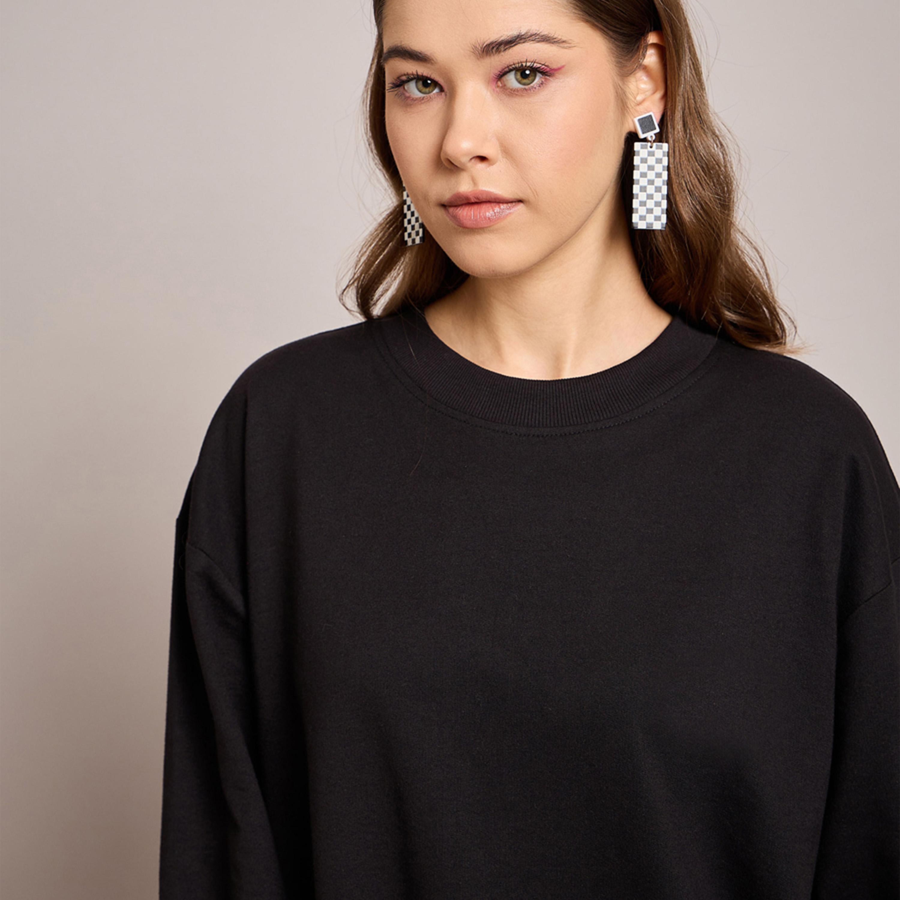 Sassafras X Styli Black Terry Oversized Short Sweat Dress-women-clothing-dresses-image-4
