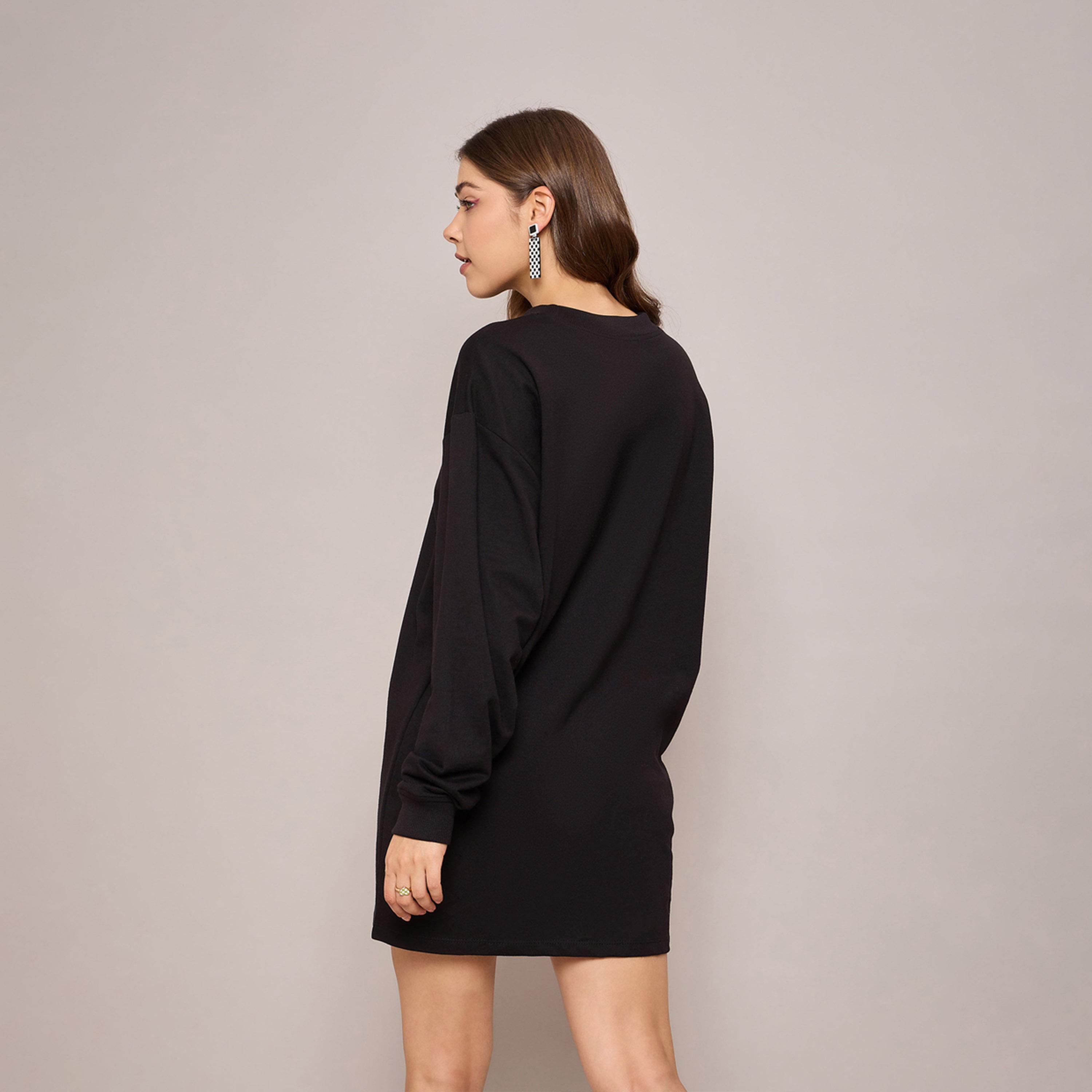Sassafras X Styli Black Terry Oversized Short Sweat Dress-women-clothing-dresses-image-5