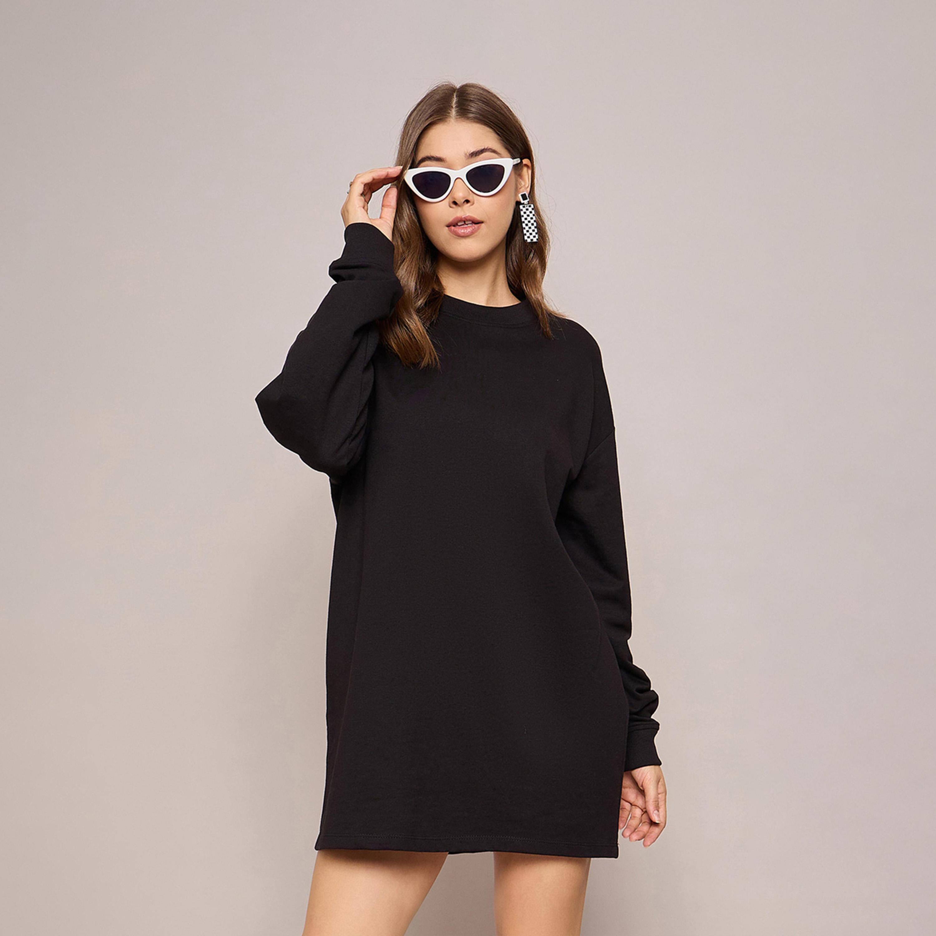 Sassafras X Styli Black Terry Oversized Short Sweat Dress-women-clothing-dresses-image-6