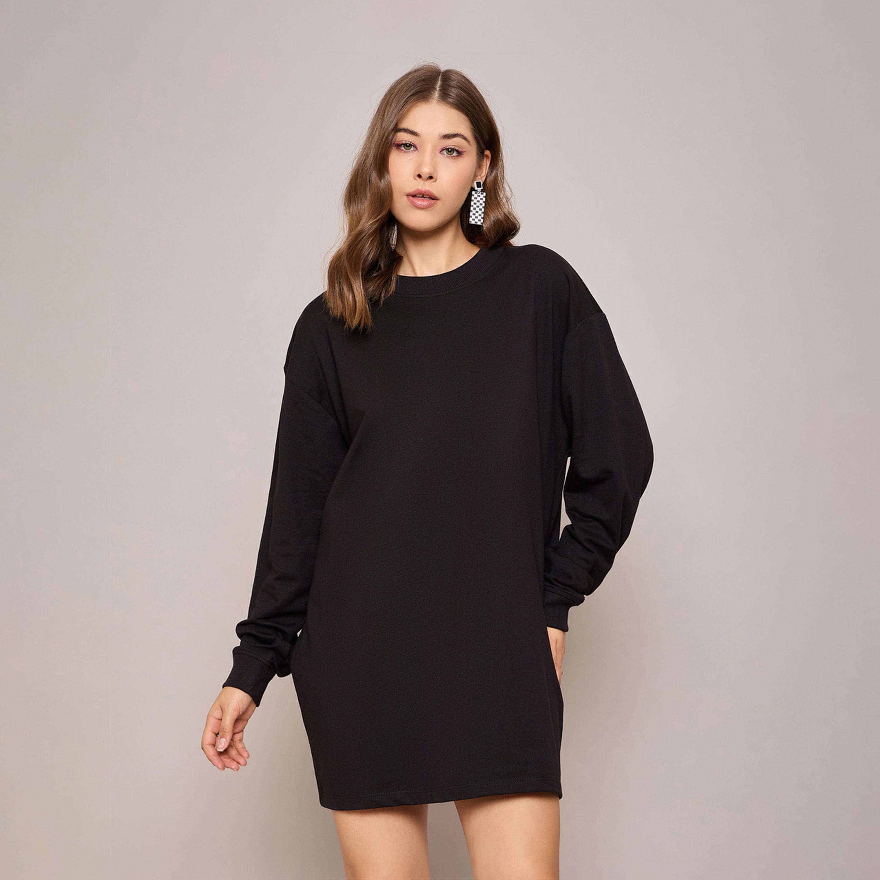 Sassafras X Styli Black Terry Oversized Short Sweat Dress-women-clothing-dresses-image-8