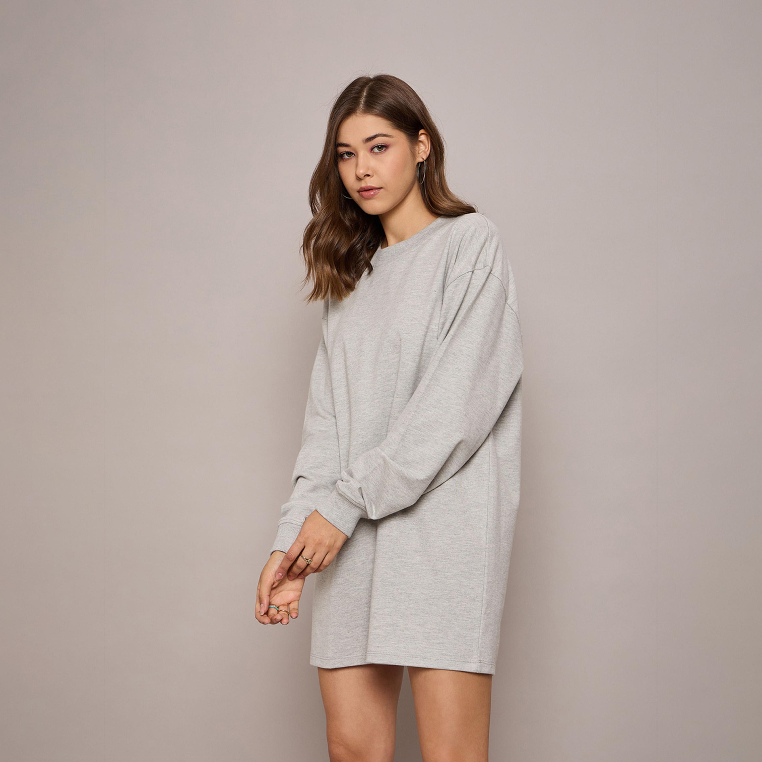 Sassafras X Styli Grey Melange Terry Oversized Short Sweat Dress-women-clothing-dresses-image-3