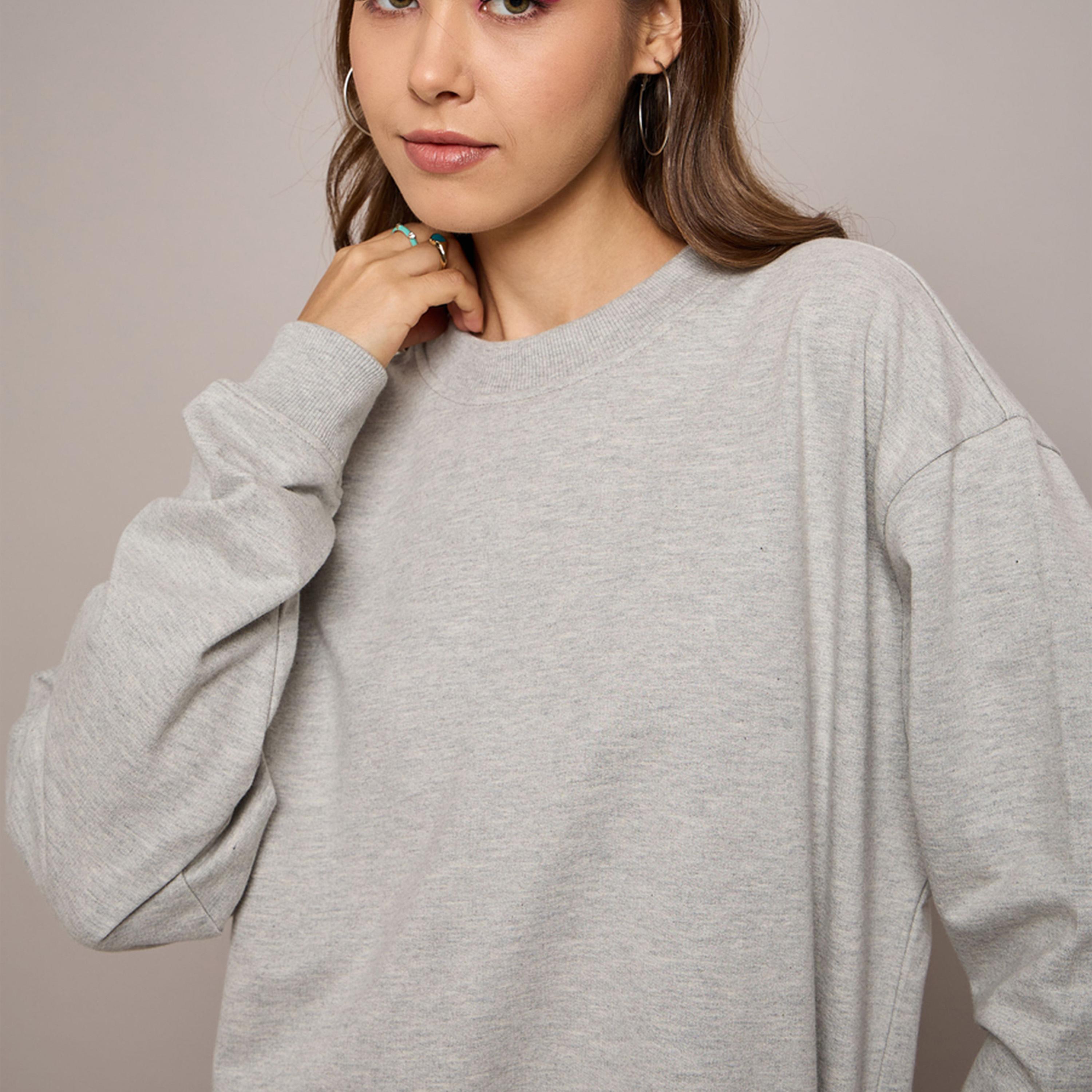 ساسافراس × ستايلي - فستان سويتر من قماش تيري بمقاس كبير - رمادي موشح-women-clothing-dresses-image-4