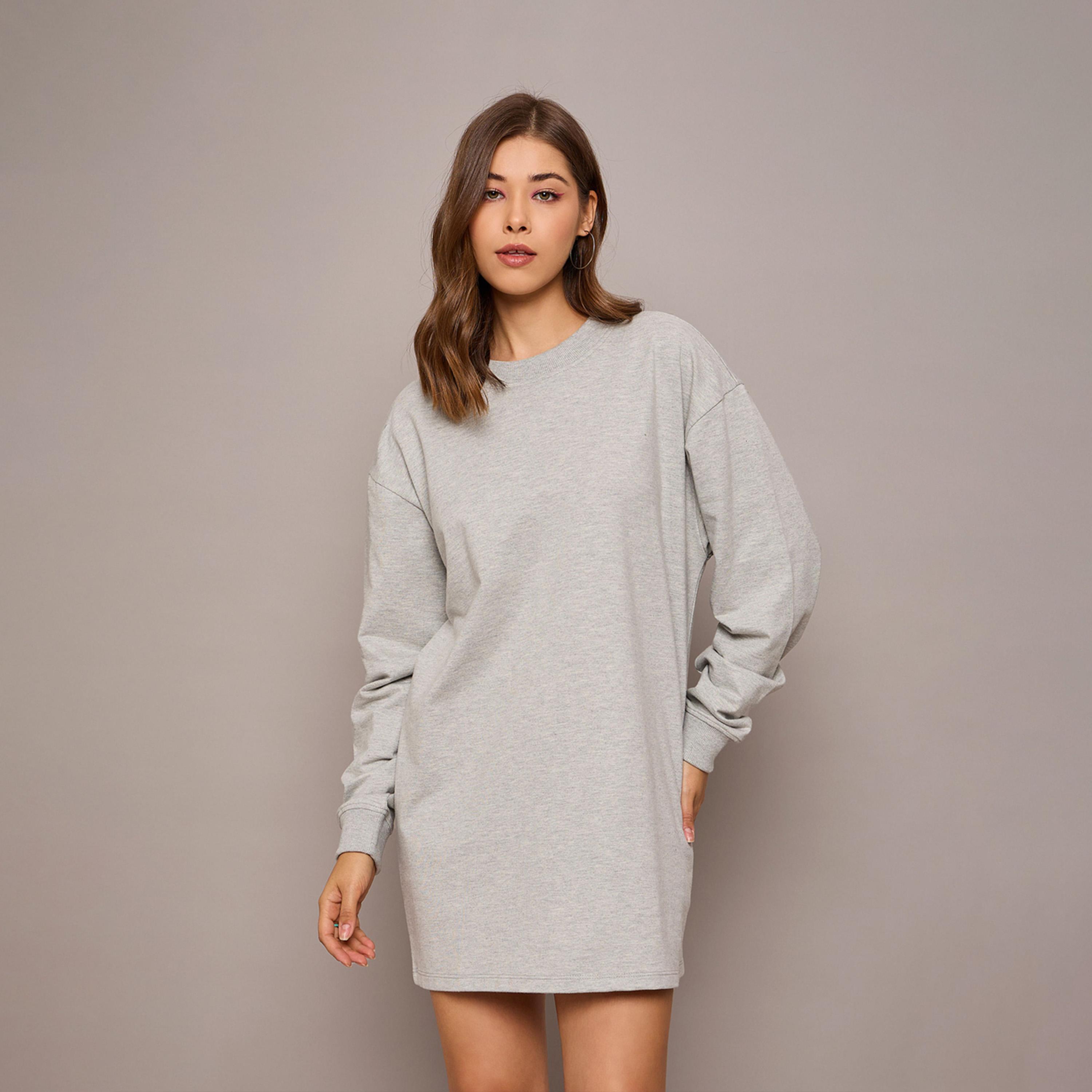 Sassafras X Styli Grey Melange Terry Oversized Short Sweat Dress-women-clothing-dresses-image-6