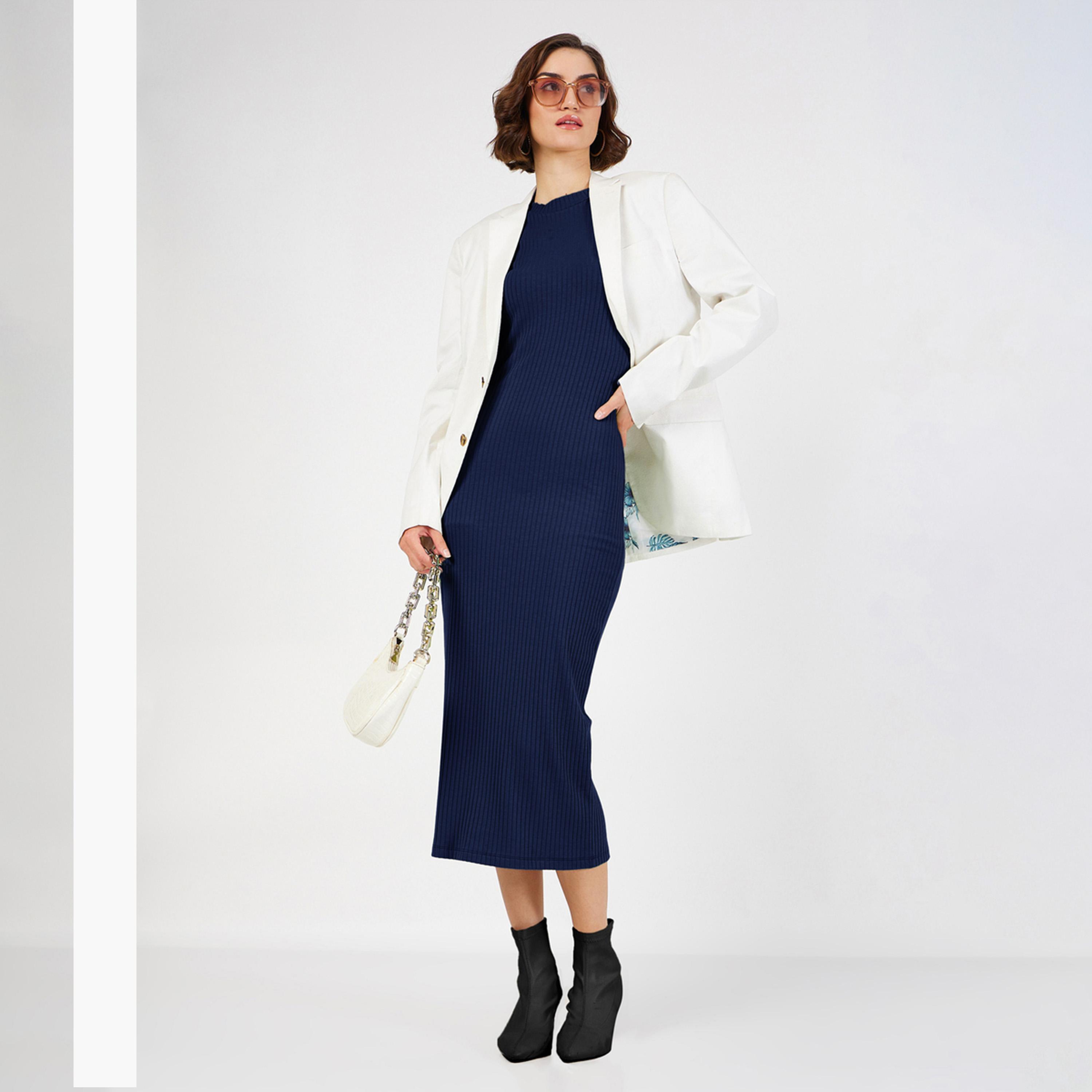 Sassafras X Styli Rib Knit Bodycon Round Neck Midi Dress-women-clothing-dresses-image-2