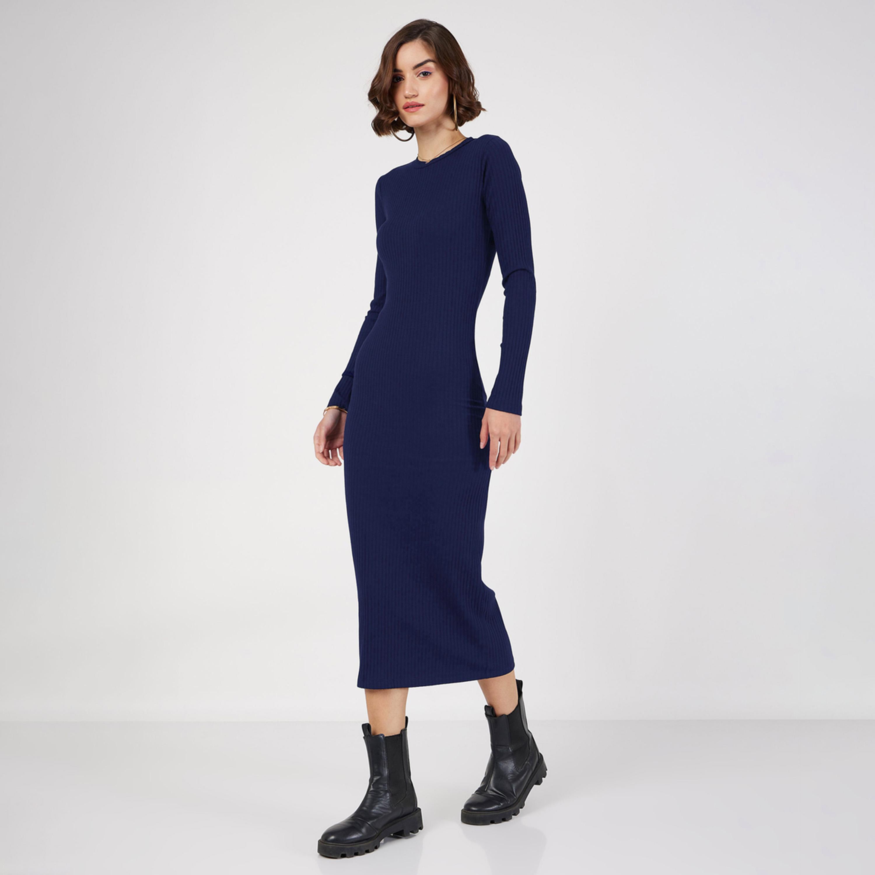 ساسافراس × ستايلي - فستان ضيق بياقة دائرية ومتوسط الطول-women-clothing-dresses-image-3