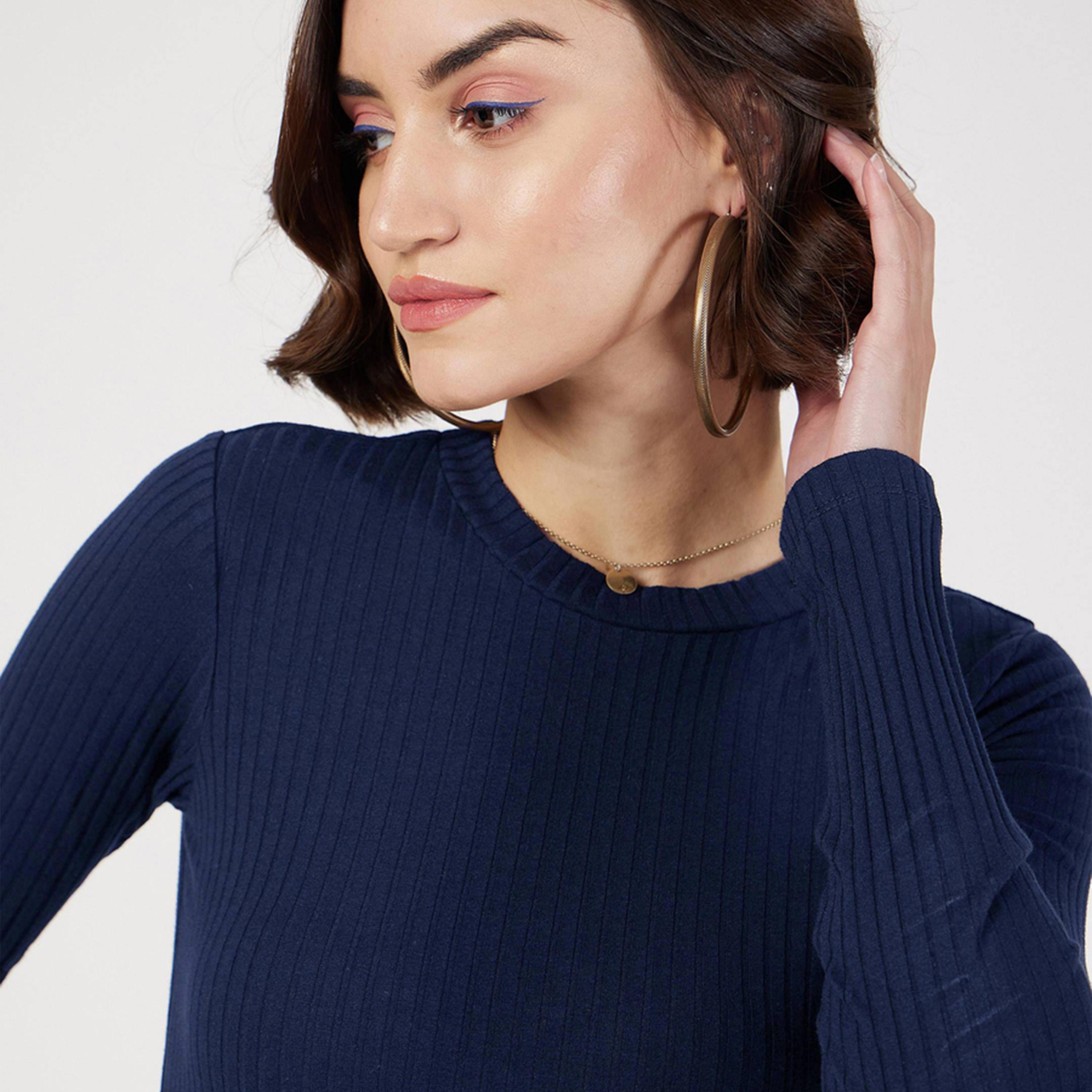 Sassafras X Styli Rib Knit Bodycon Round Neck Midi Dress-women-clothing-dresses-image-4