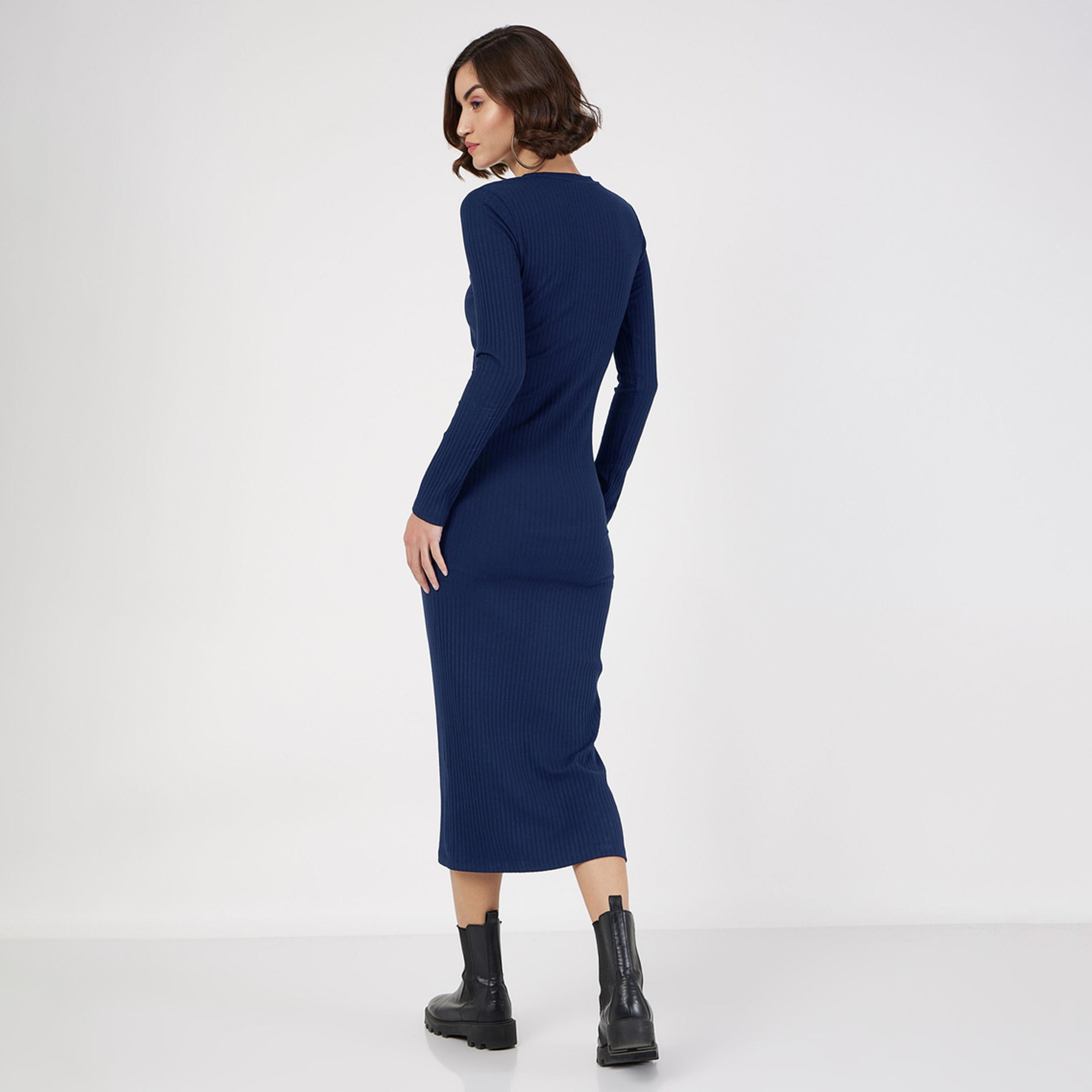 ساسافراس × ستايلي - فستان ضيق بياقة دائرية ومتوسط الطول-women-clothing-dresses-image-5
