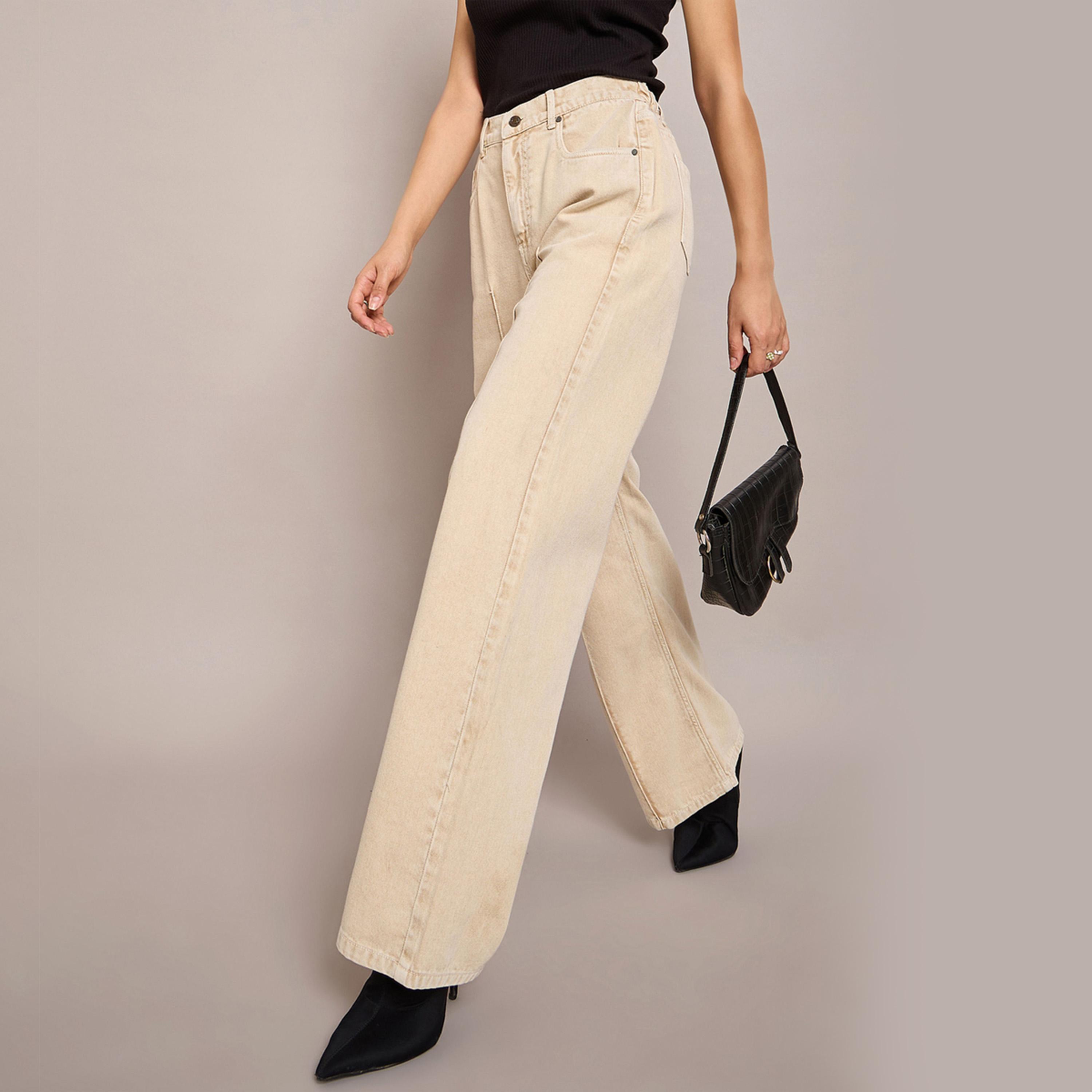 ساسافراس × ستايلي - بنطال جينز بخصر مرتفع وقصة مستقيمة وكسرة-women-clothing-bottoms-jeans-image-2