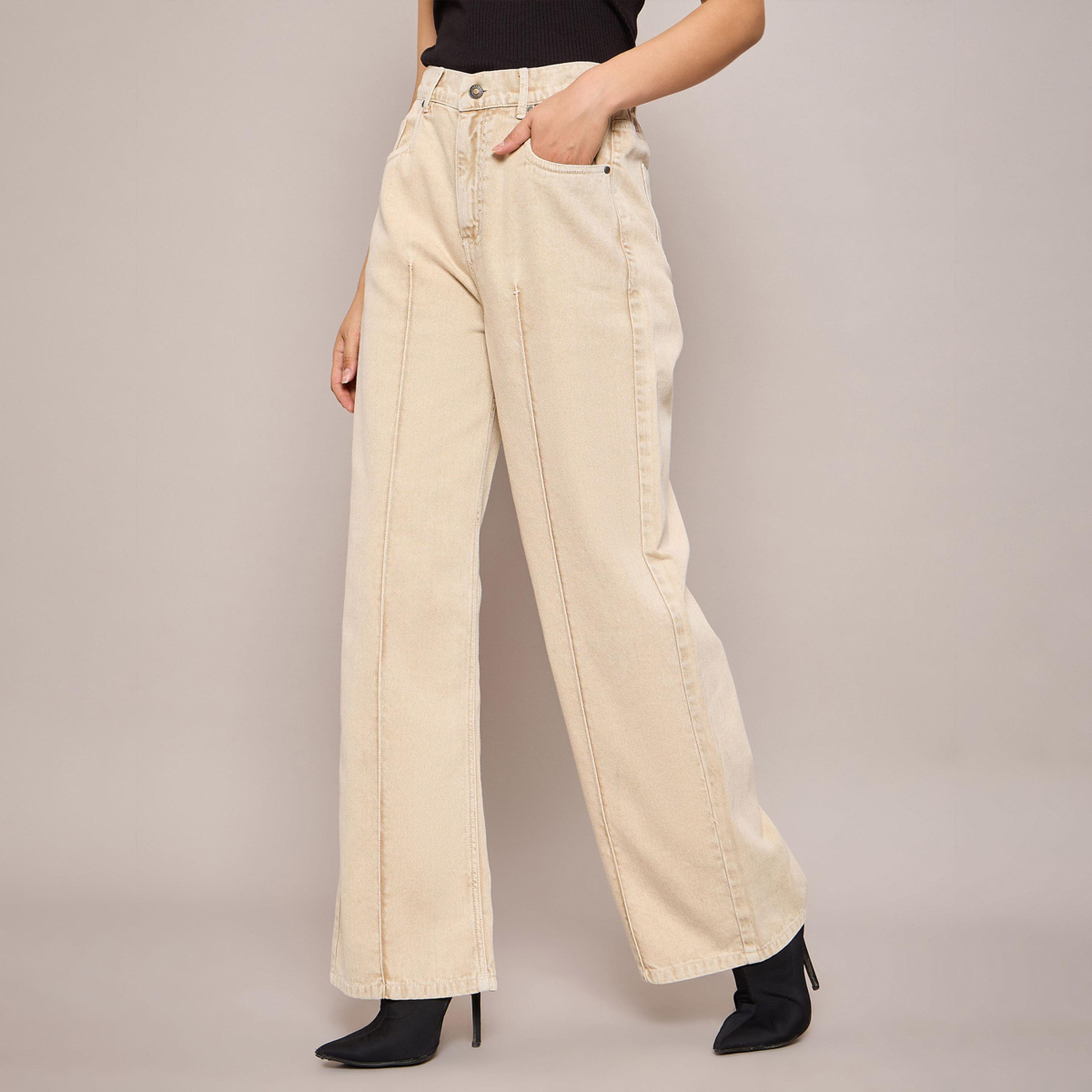 ساسافراس × ستايلي - بنطال جينز بخصر مرتفع وقصة مستقيمة وكسرة-women-clothing-bottoms-jeans-image-3