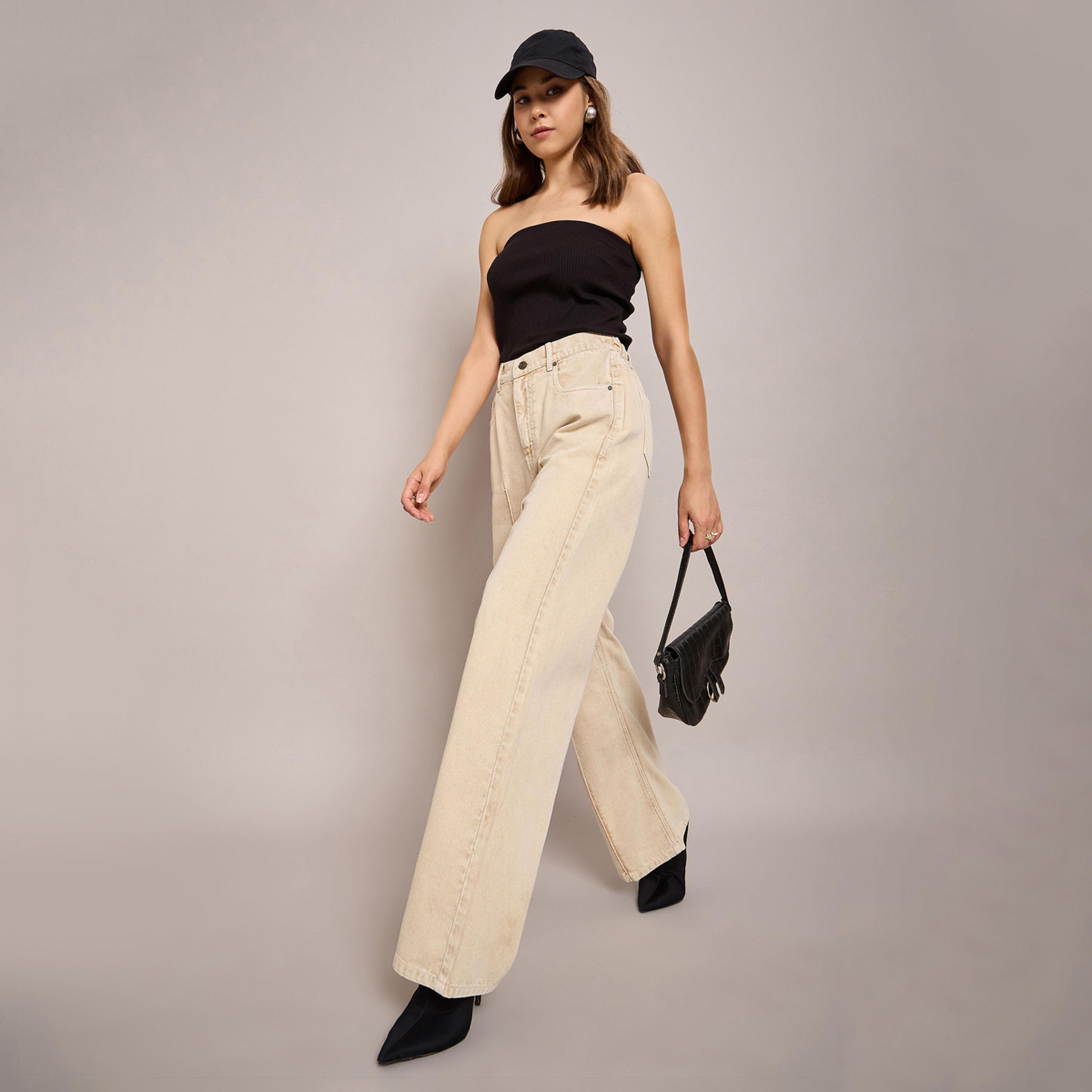 ساسافراس × ستايلي - بنطال جينز بخصر مرتفع وقصة مستقيمة وكسرة-women-clothing-bottoms-jeans-image-6
