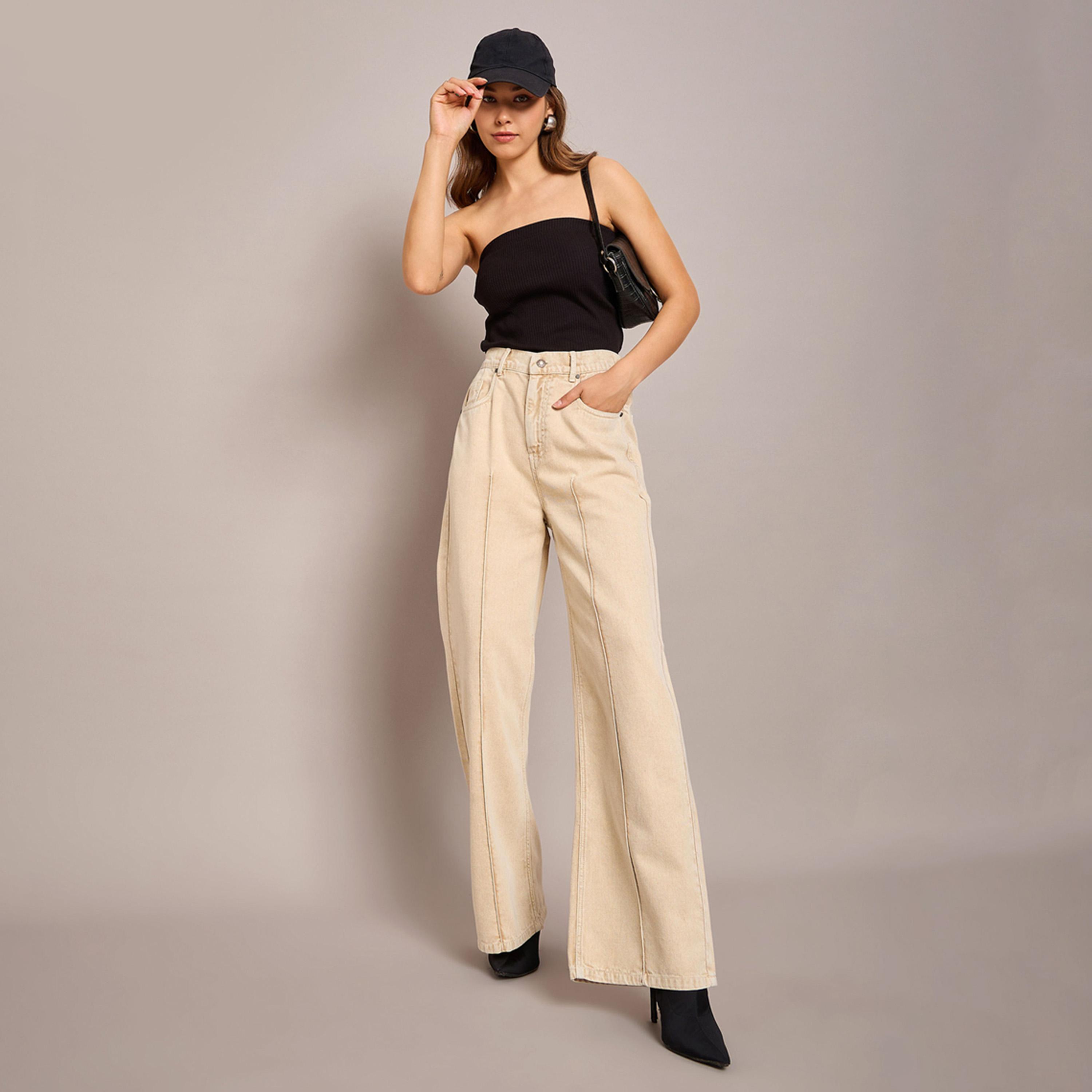 ساسافراس × ستايلي - بنطال جينز بخصر مرتفع وقصة مستقيمة وكسرة-women-clothing-bottoms-jeans-image-7