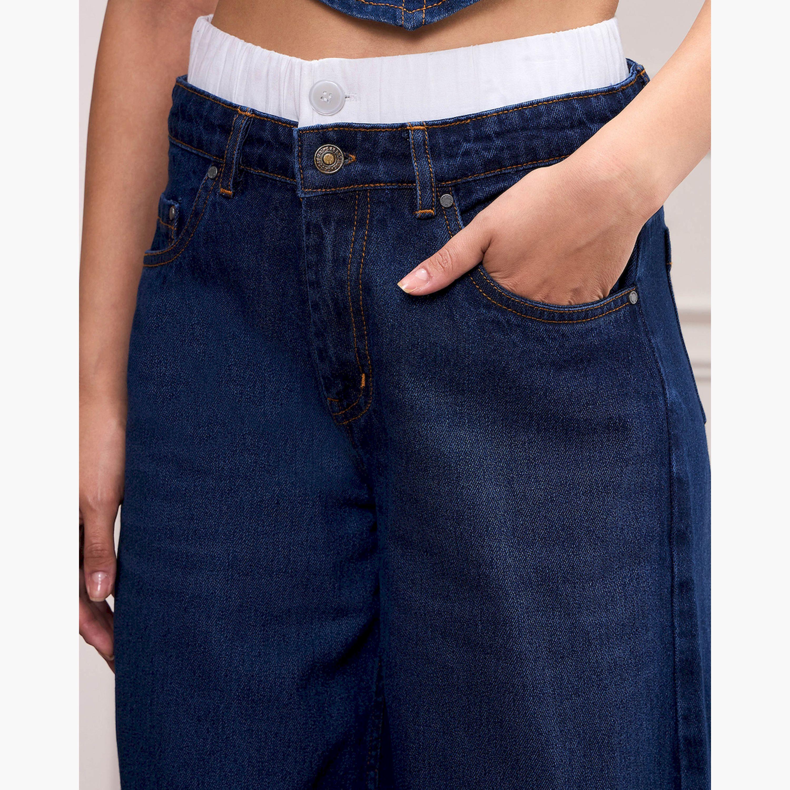 Sassafras X Styli Navy Blue Double Waistband Jeans-women-clothing-bottoms-jeans-image-4
