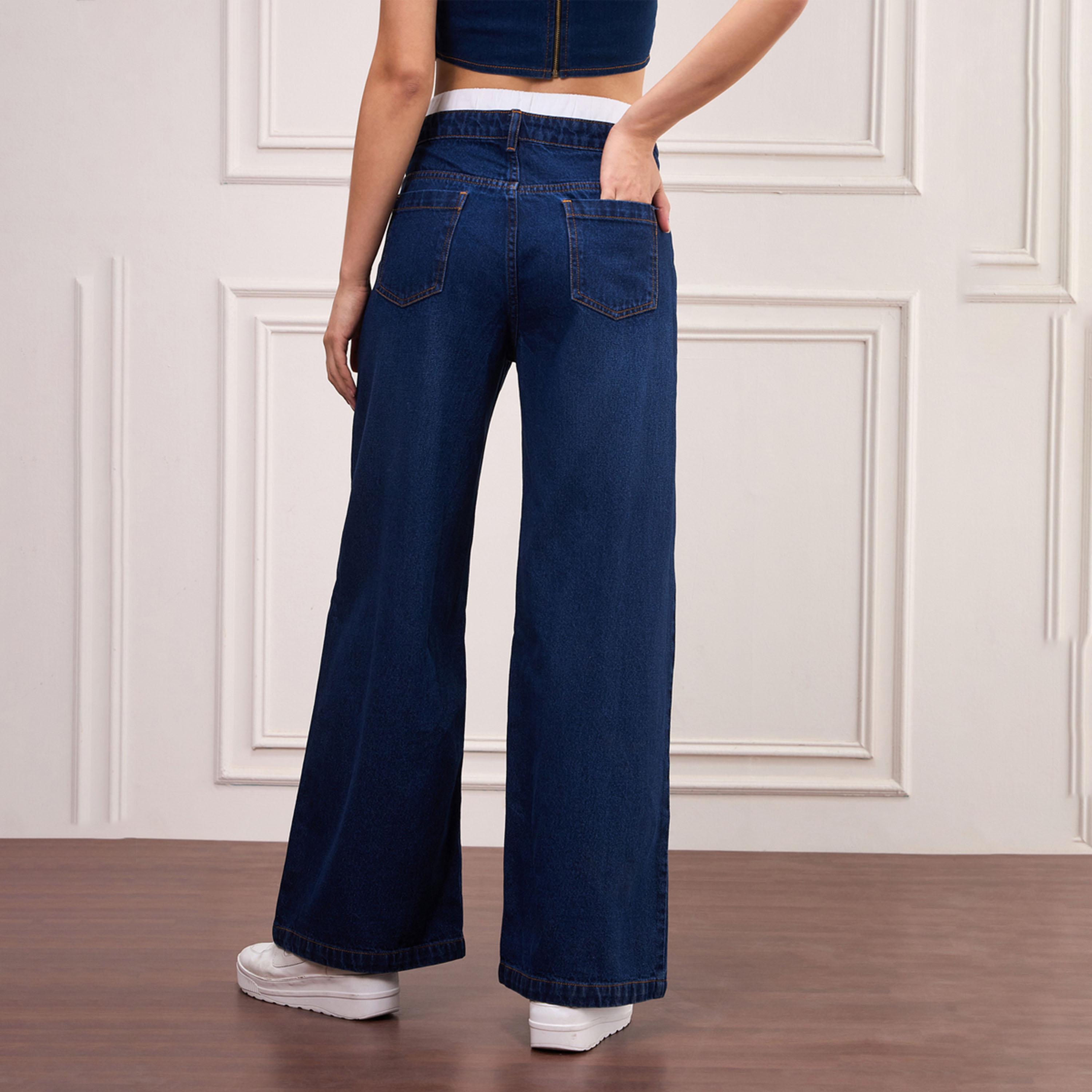 Sassafras X Styli Navy Blue Double Waistband Jeans-women-clothing-bottoms-jeans-image-5