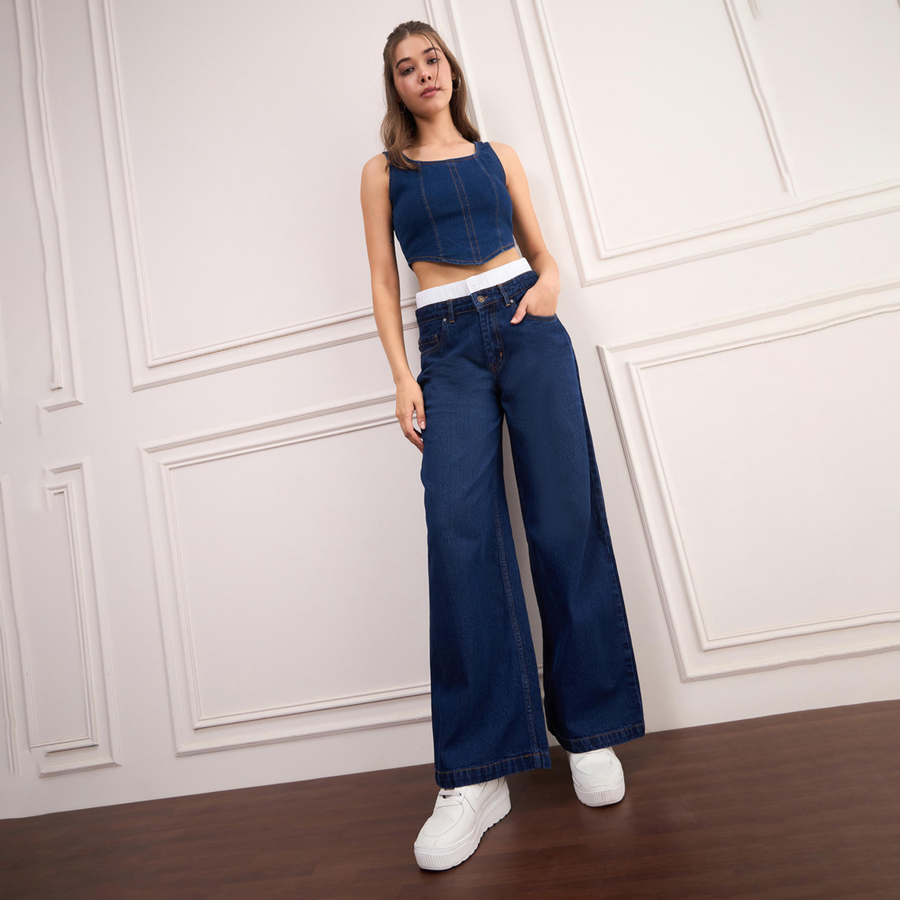 Sassafras X Styli Navy Blue Double Waistband Jeans-women-clothing-bottoms-jeans-image-6