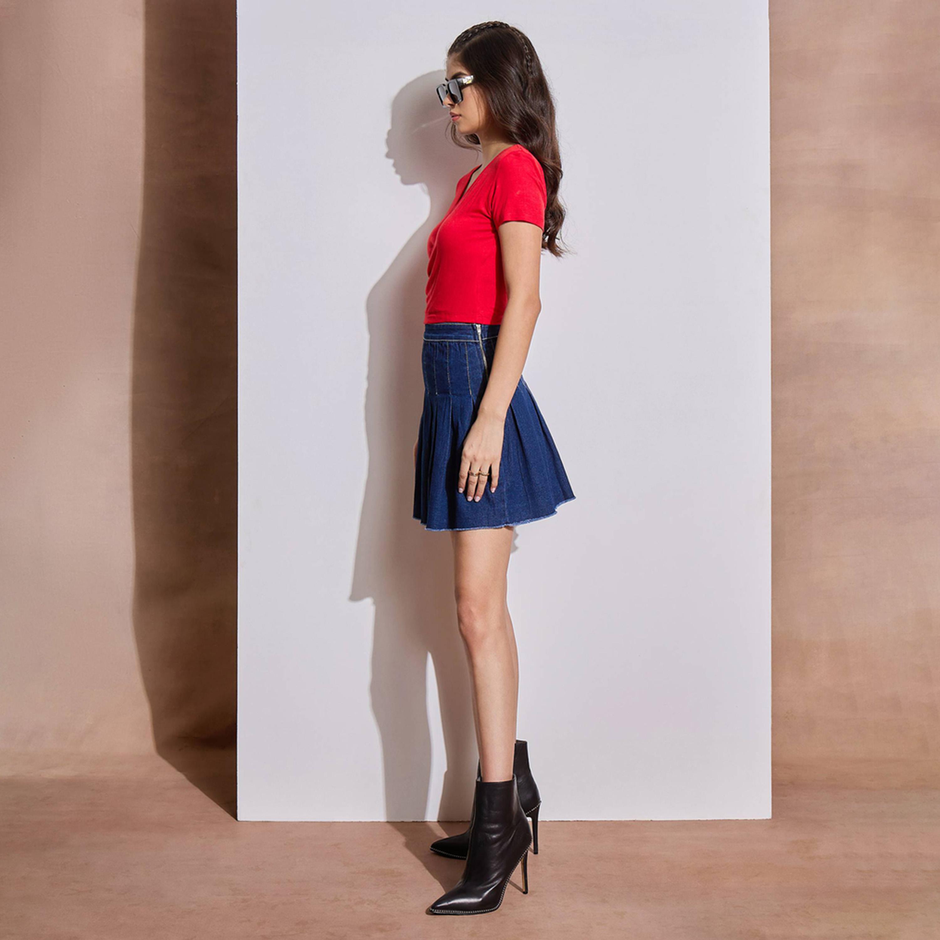 Sassafras X Styli Blue Washed Denim Pleated Mini Skirt-women-clothing-bottoms-skirts-image-6