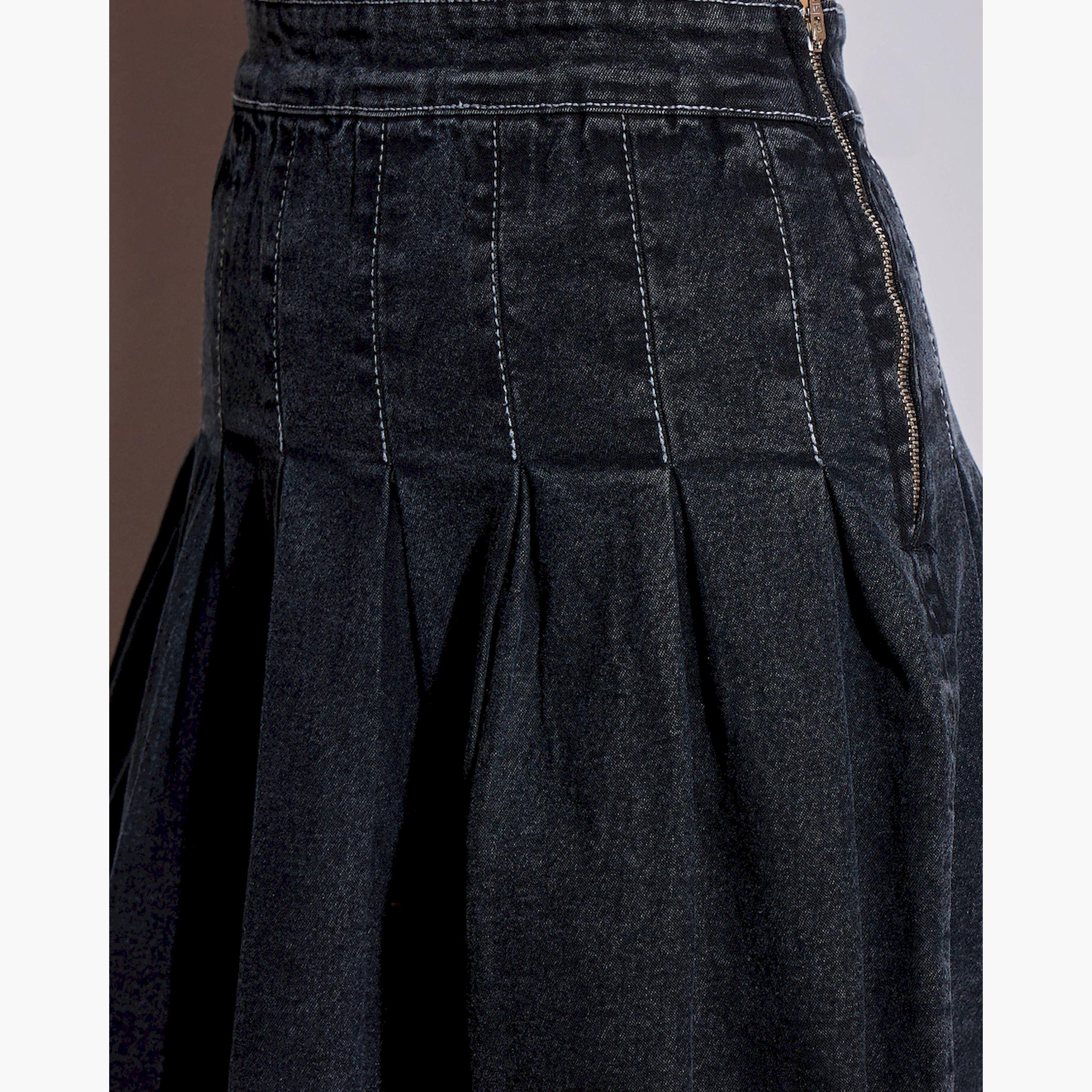 Sassafras X Styli Black Washed Denim Pleated Mini Skirt-women-clothing-bottoms-skirts-image-4