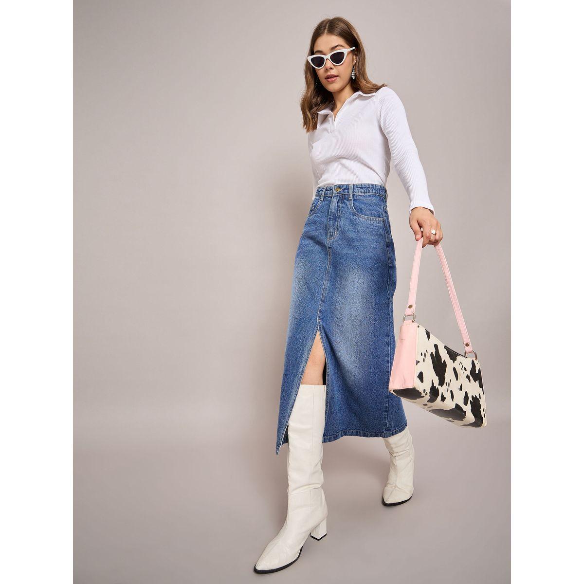 Sassafras Faded Front Slit Denim A-Line Midi Skirt-women-clothing-bottoms-skirts-image-2