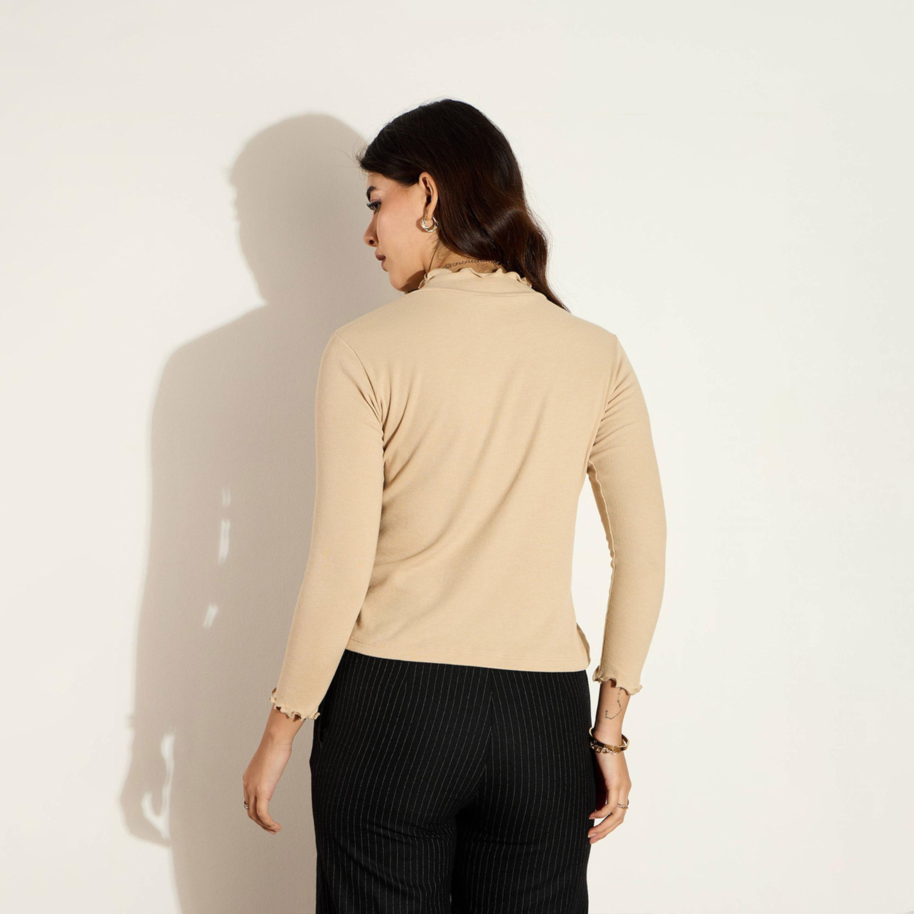ساسافراس × ستايلي - بلوزة مضلعة برقبة عالية وأكمام طويلة-women-clothing-shirtsandblouses-blouses-image-3