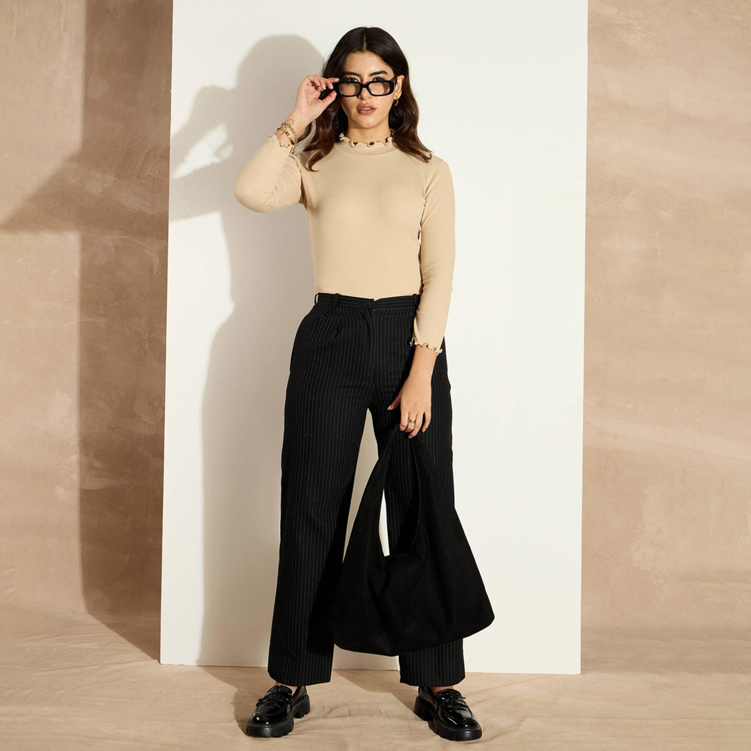 ساسافراس × ستايلي - بلوزة مضلعة برقبة عالية وأكمام طويلة-women-clothing-shirtsandblouses-blouses-image-5