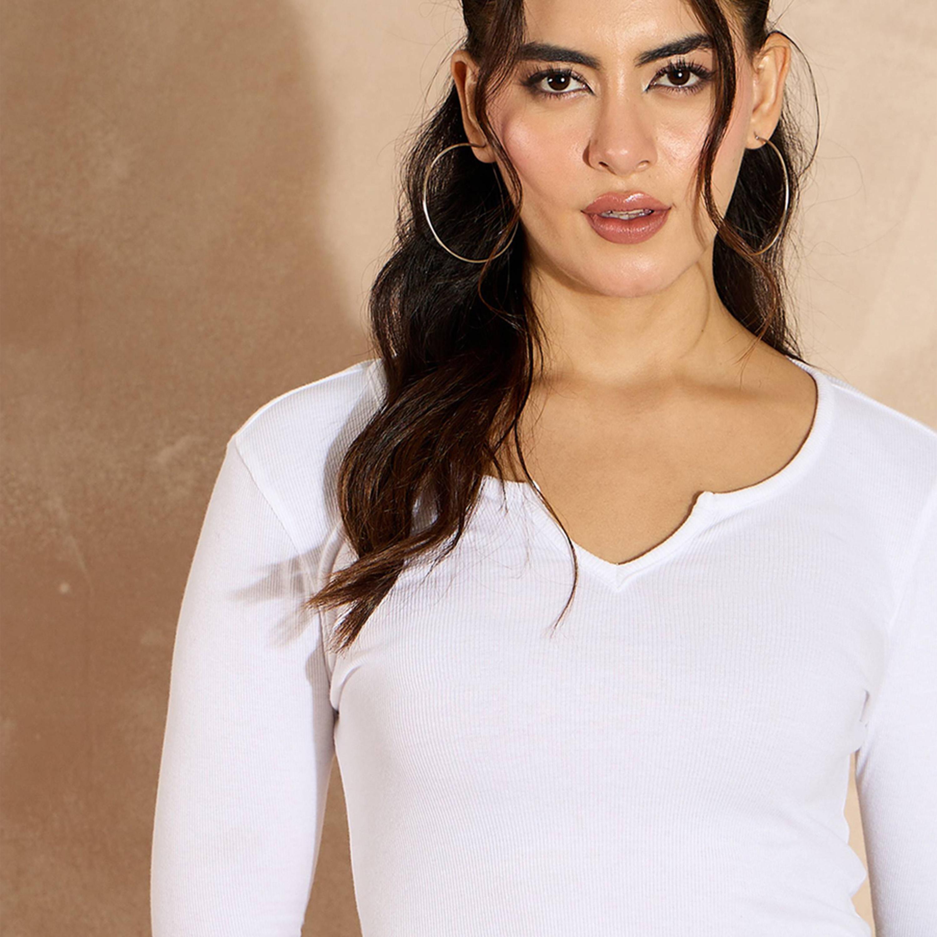 Sassafras X Styli White Rib Drop V-Neck Top-women-clothing-shirtsandblouses-blouses-image-5