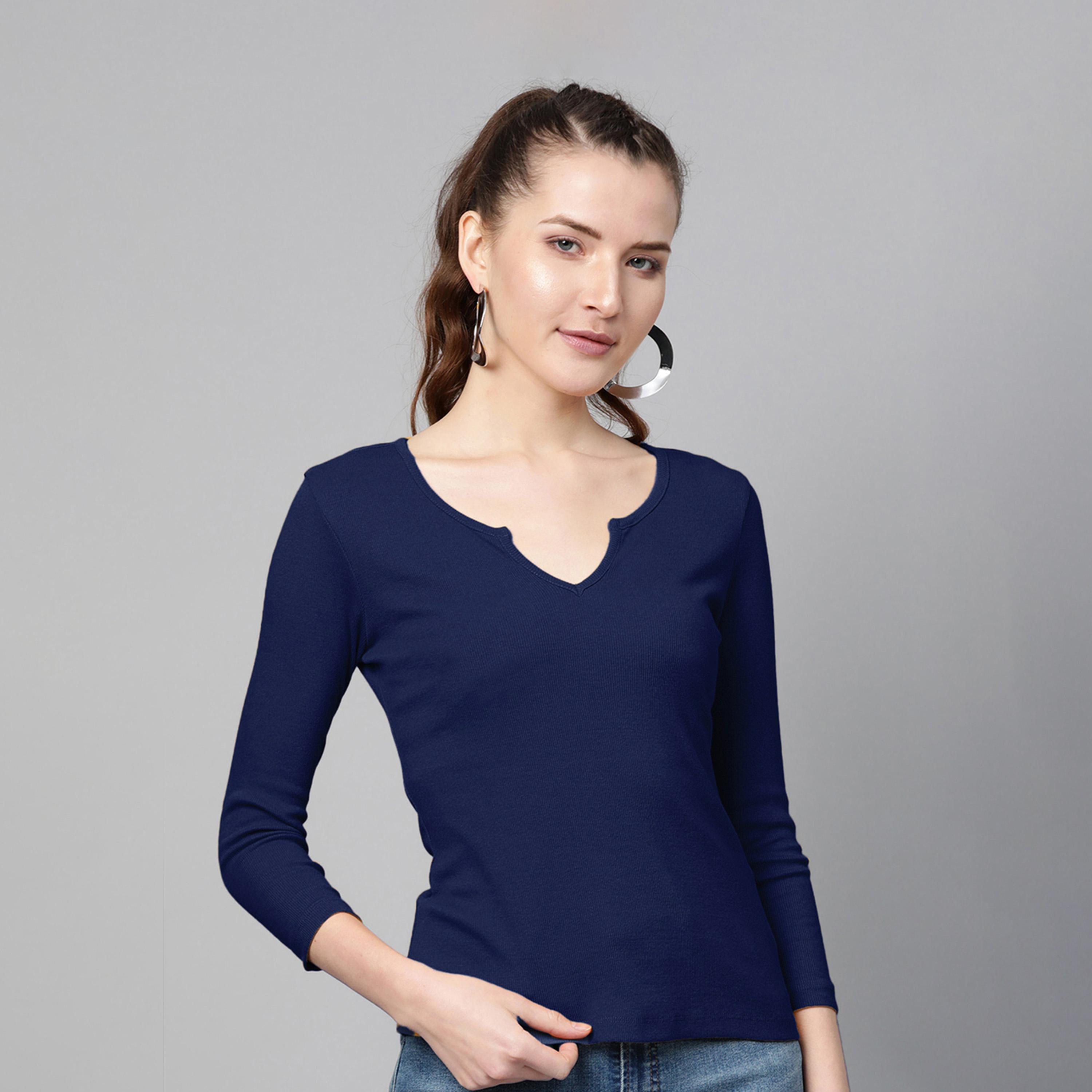 ساسافراس × ستايلي - بلوزة ذات رقبة على شكل حرف V - كحلي-women-clothing-shirtsandblouses-blouses-image-1